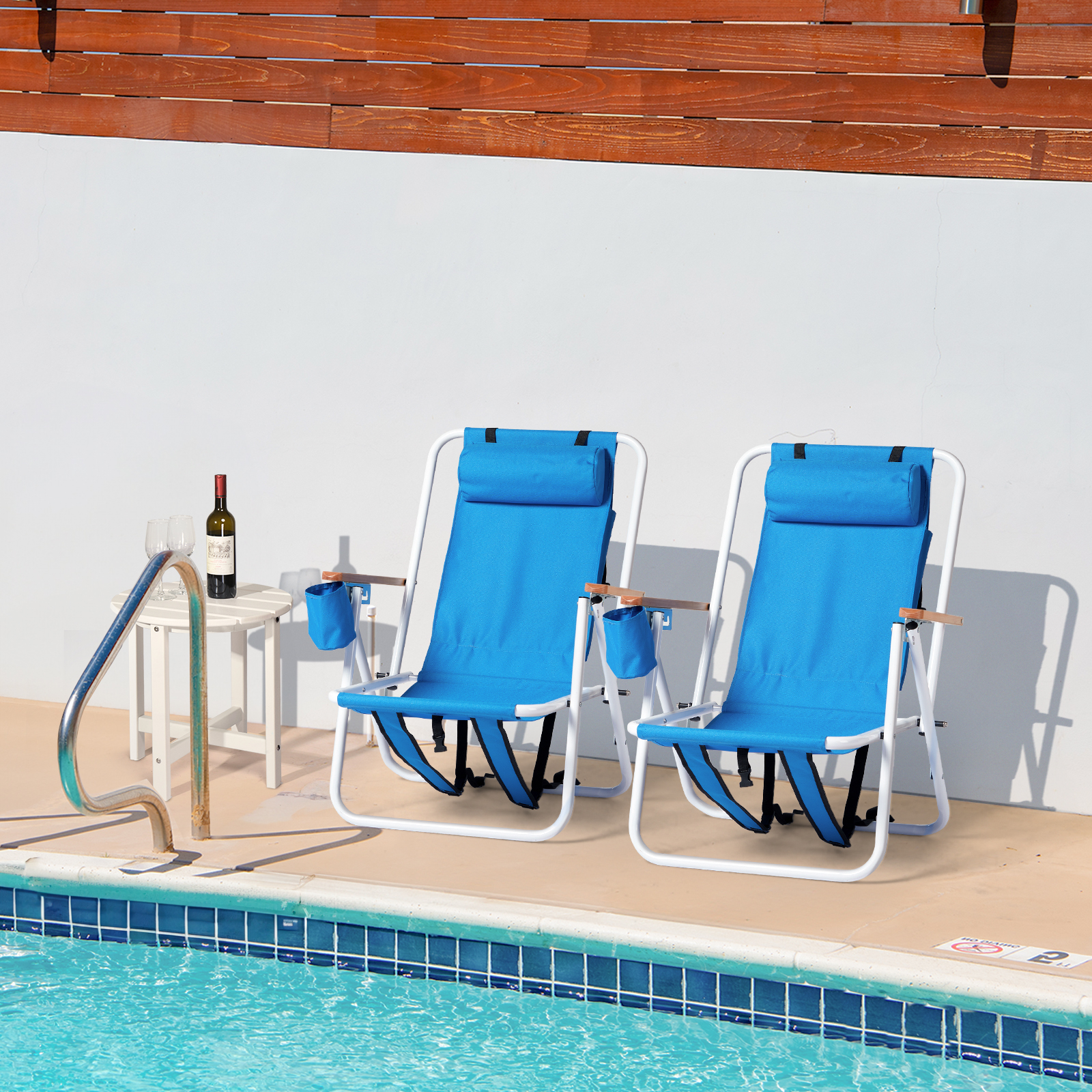 Portable Folding Beach Chairs Set of 2 for Adults 4 Position with Cup Holder