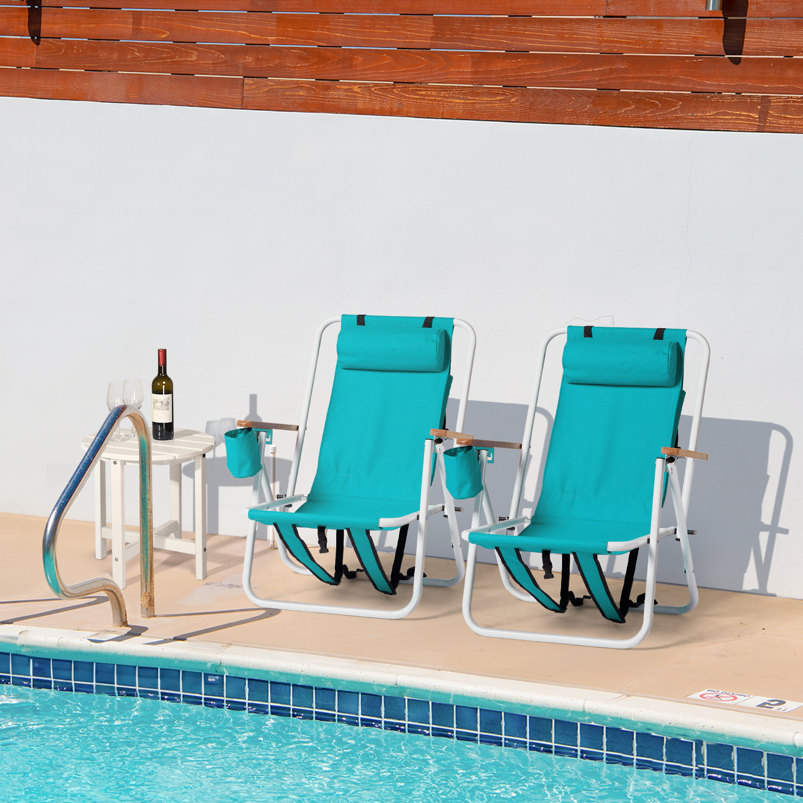 Portable Folding Beach Chair Set of 2 for Adults 4 Position and Color Cup Holder - Picture 8 of 10