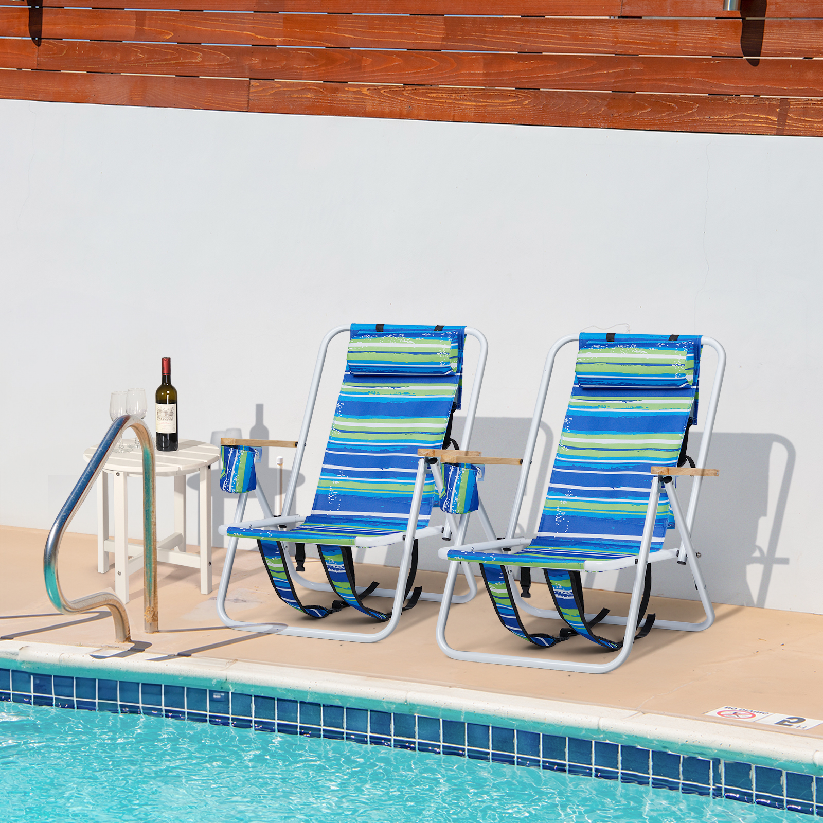Portable Folding Beach Chair Set of 2 for Adults 4 Position and Color Cup Holder - Picture 10 of 10
