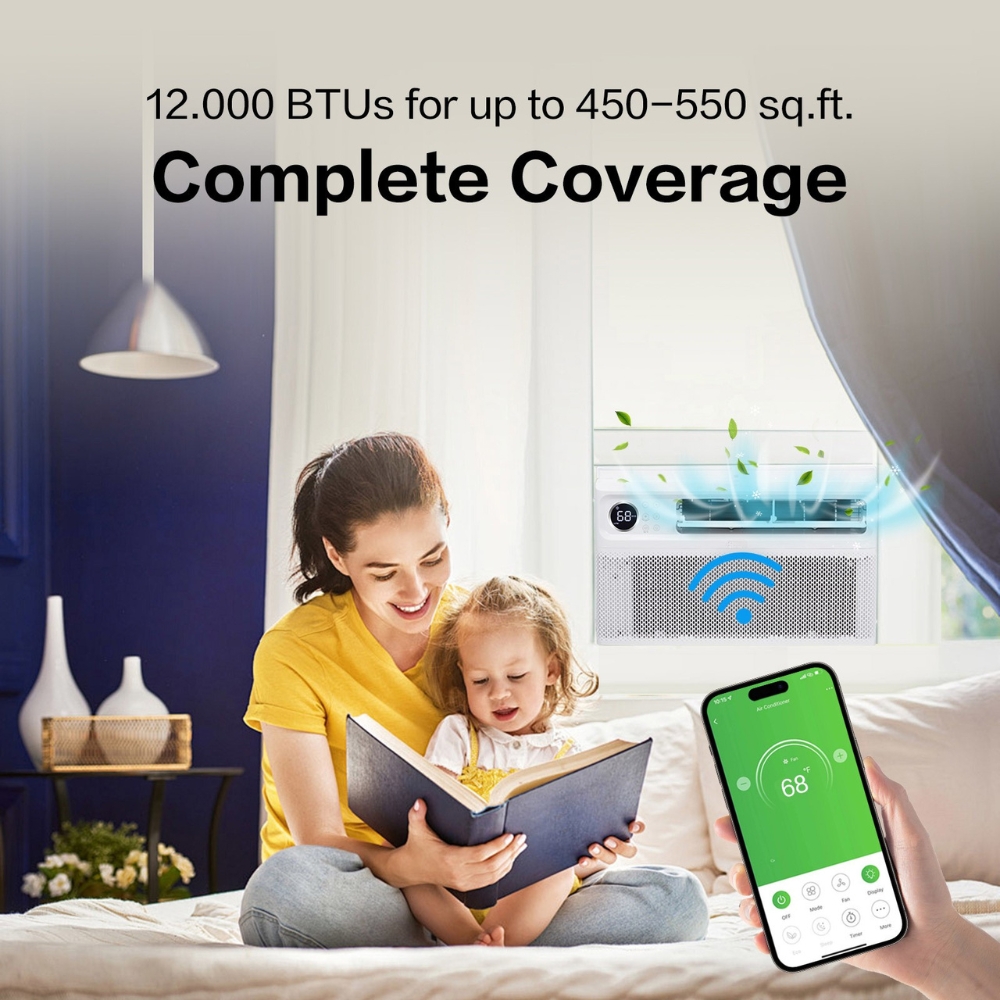 8000 BTU-12000 BTU Inverter Window Air Conditioner AC Unit Remote Apartment Home