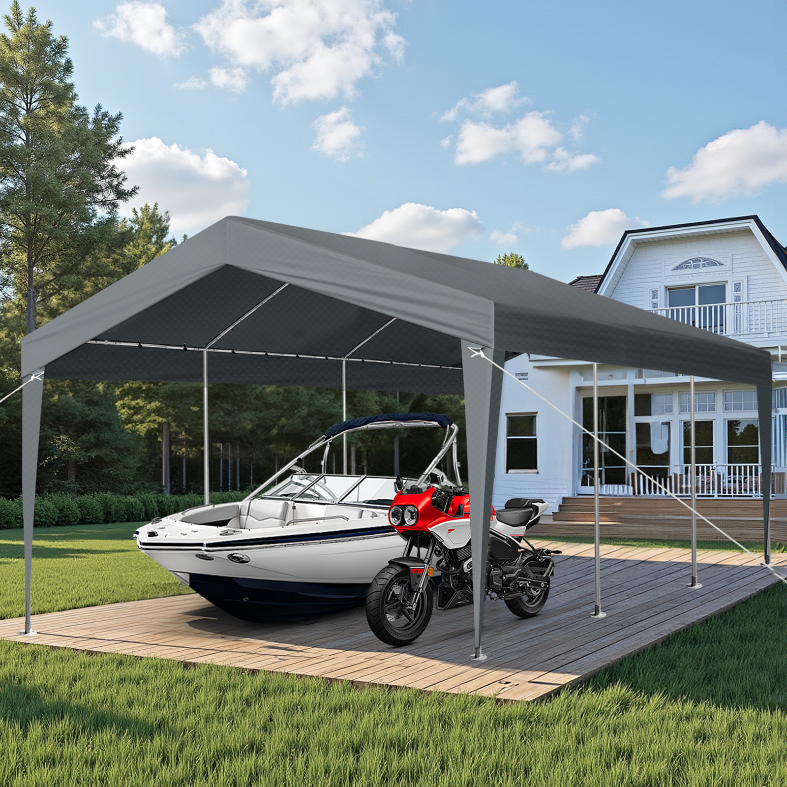 Garage Tent 10/12x20ft  8 Legs Sidewalls Windows Party Tent