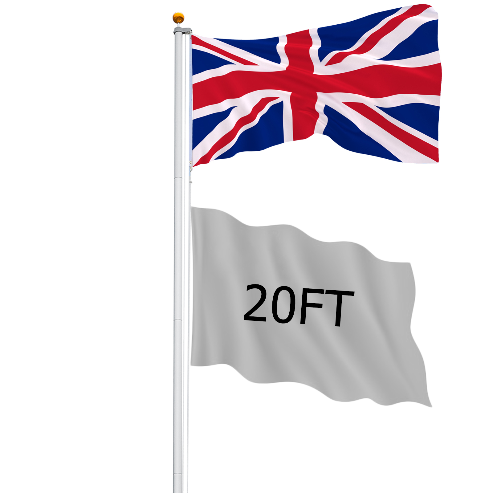 20/25/30FT Yard Telescopic Flagpole Aluminium Sectional Flag Pole Kit w/ UK Flag