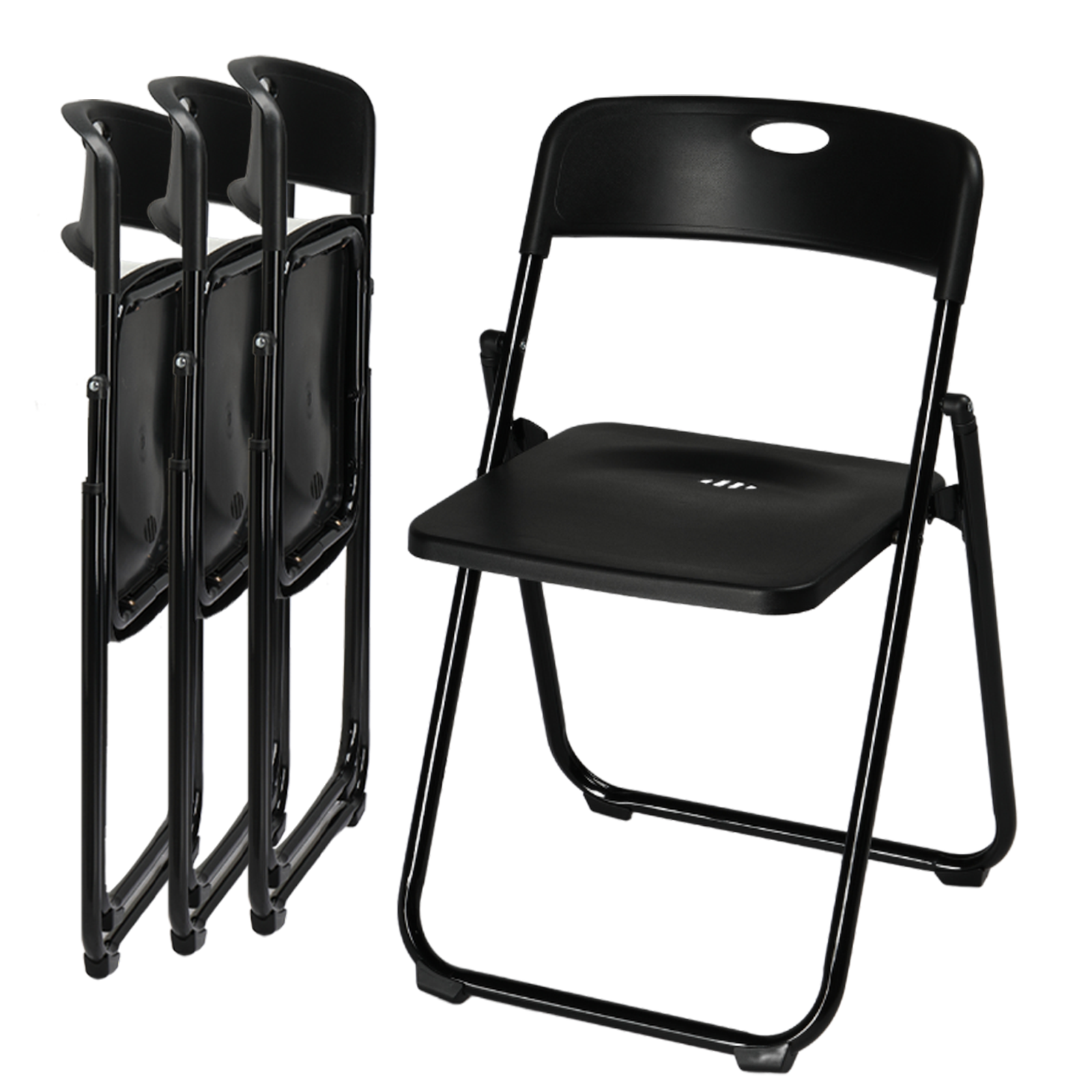 Folding Chairs, Foldable Plastic Chair with Reinfoced Steel Frame, Party Weeding