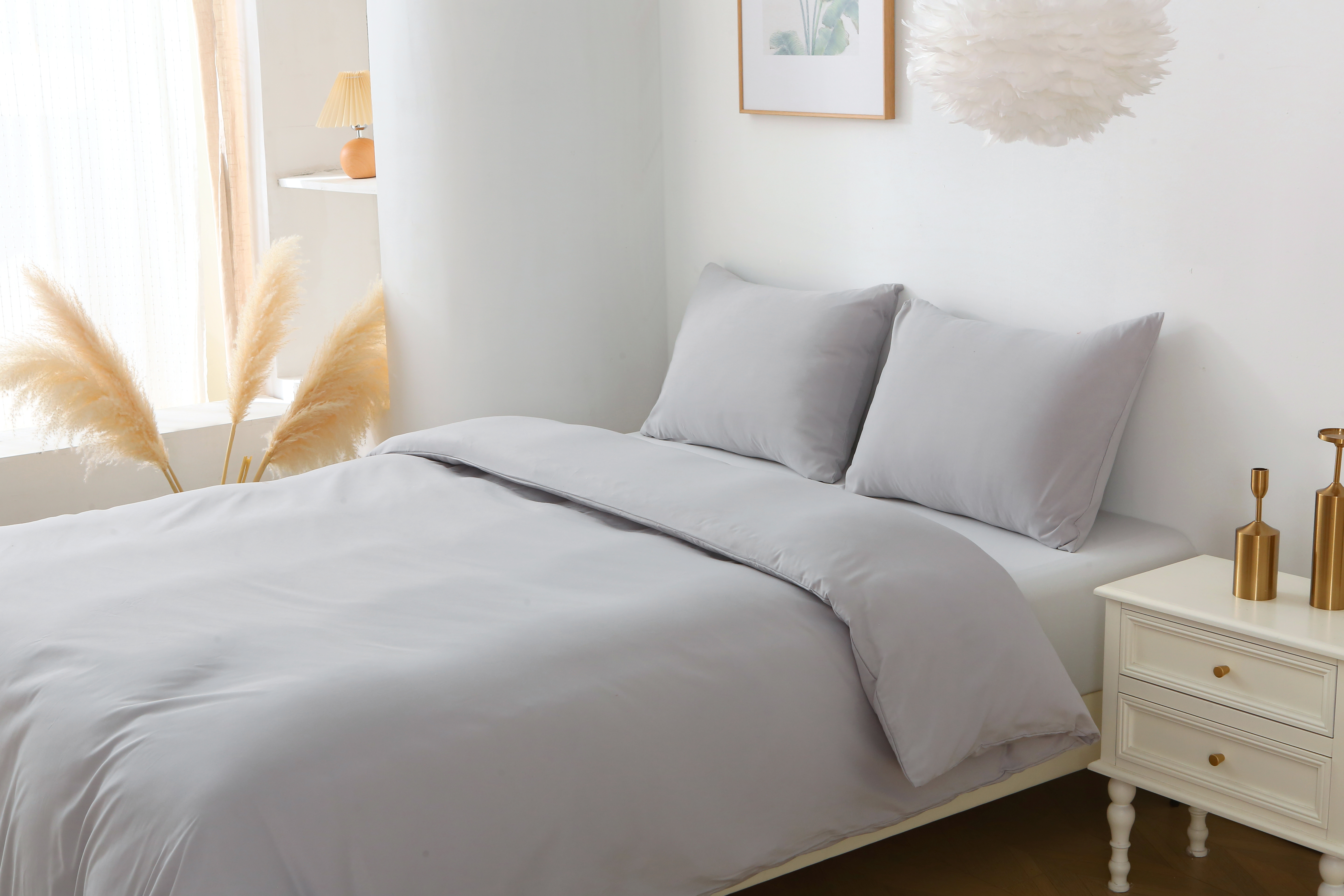 3 Pieces Solid Color Duvet Cover Set with Zipper Closure & 2 Pillow Bedding Set - Picture 19 of 49
