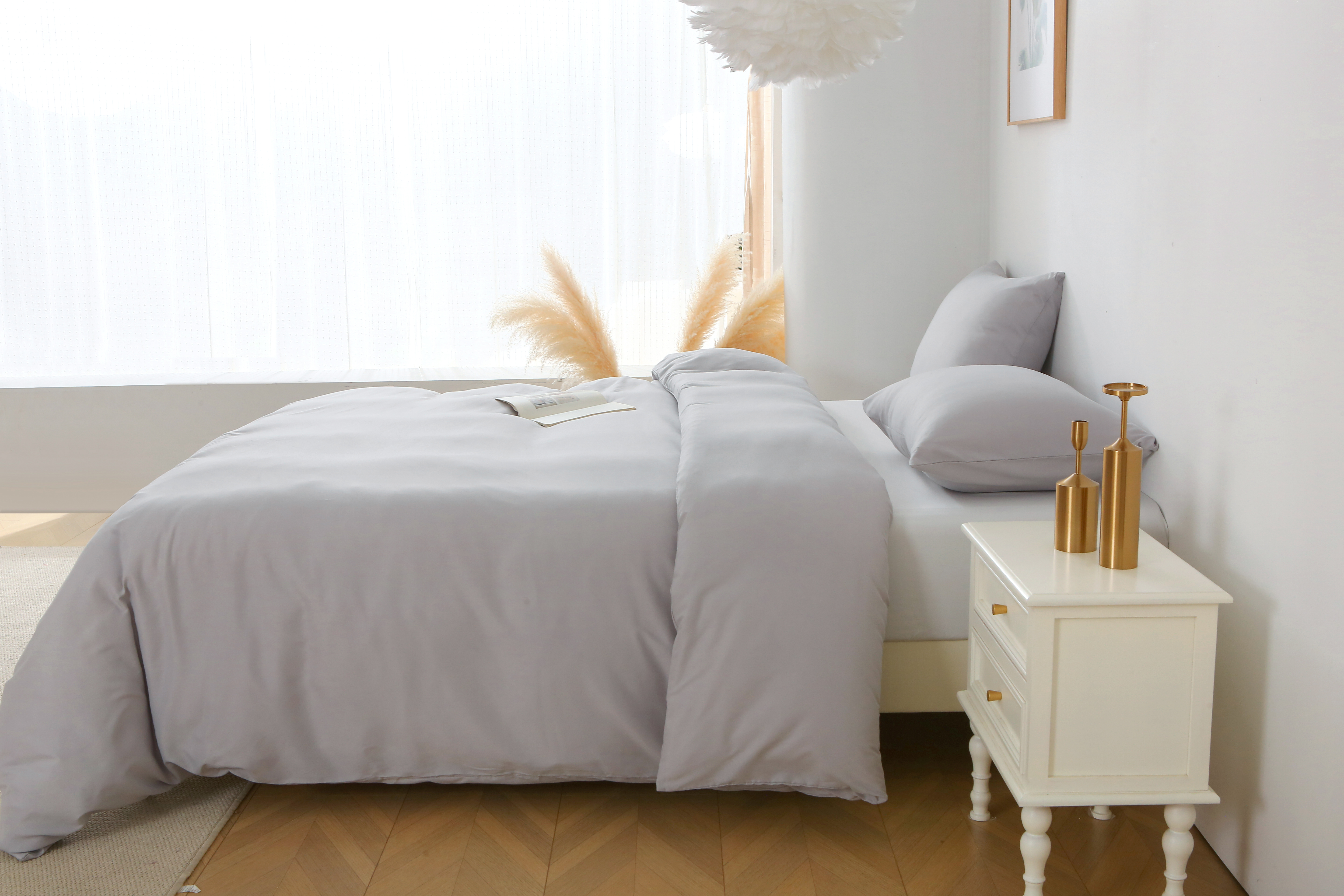 3 Pieces Solid Color Duvet Cover Set with Zipper Closure & 2 Pillow Bedding Set - Picture 20 of 49
