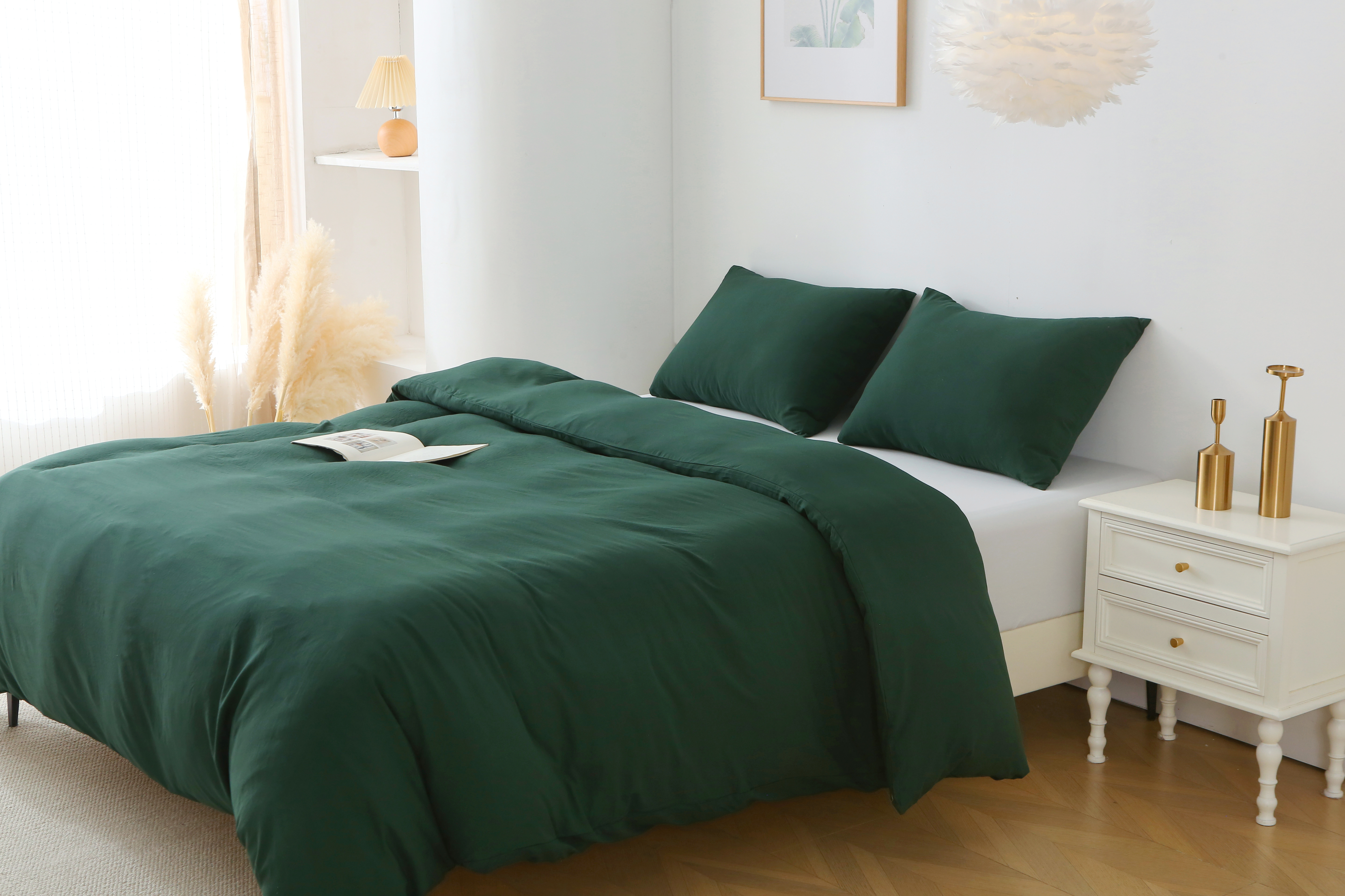 3 Pieces Solid Color Duvet Cover Set with Zipper Closure & 2 Pillow Bedding Set - Picture 26 of 49