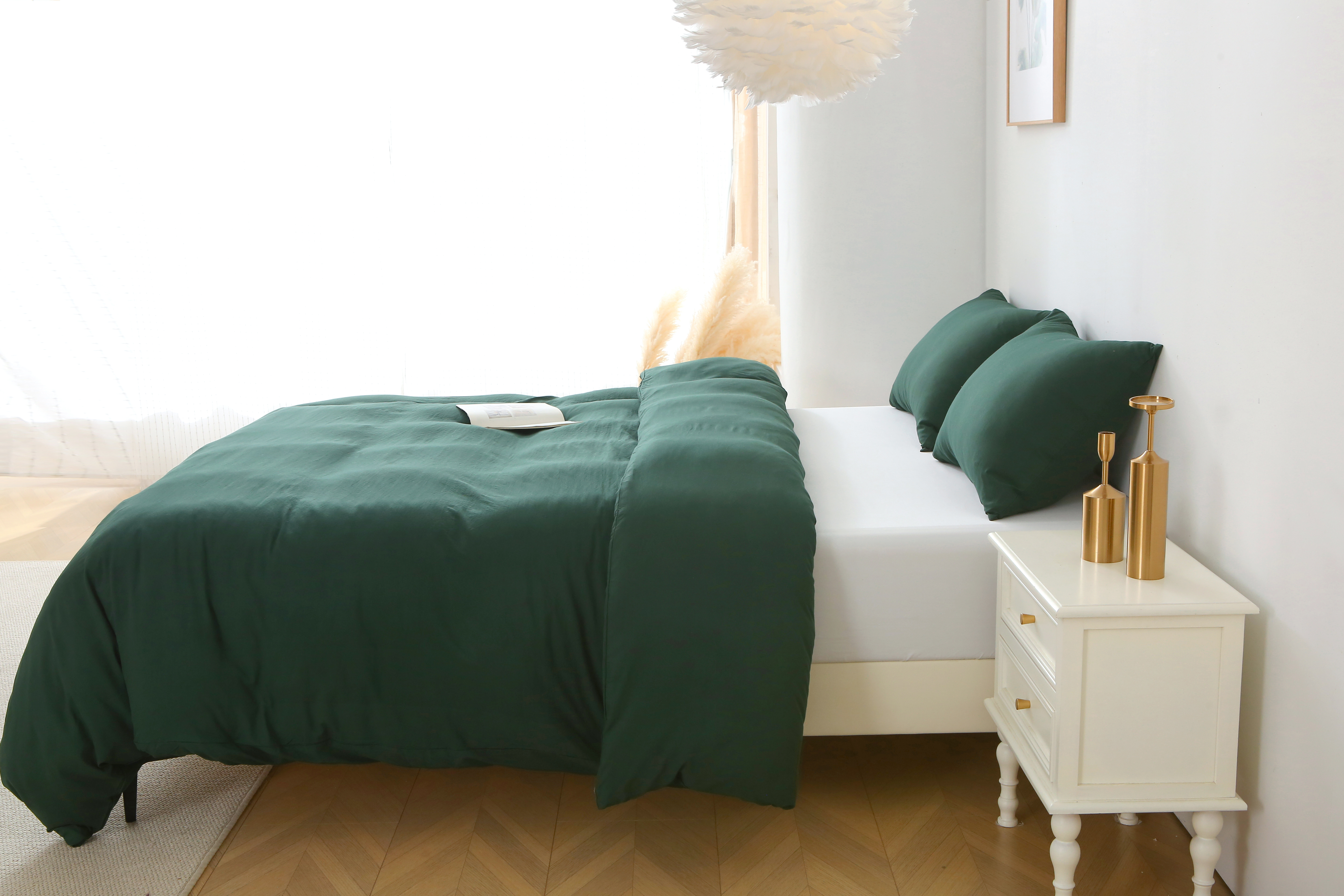 3 Pieces Solid Color Duvet Cover Set with Zipper Closure & 2 Pillow Bedding Set - Picture 27 of 49