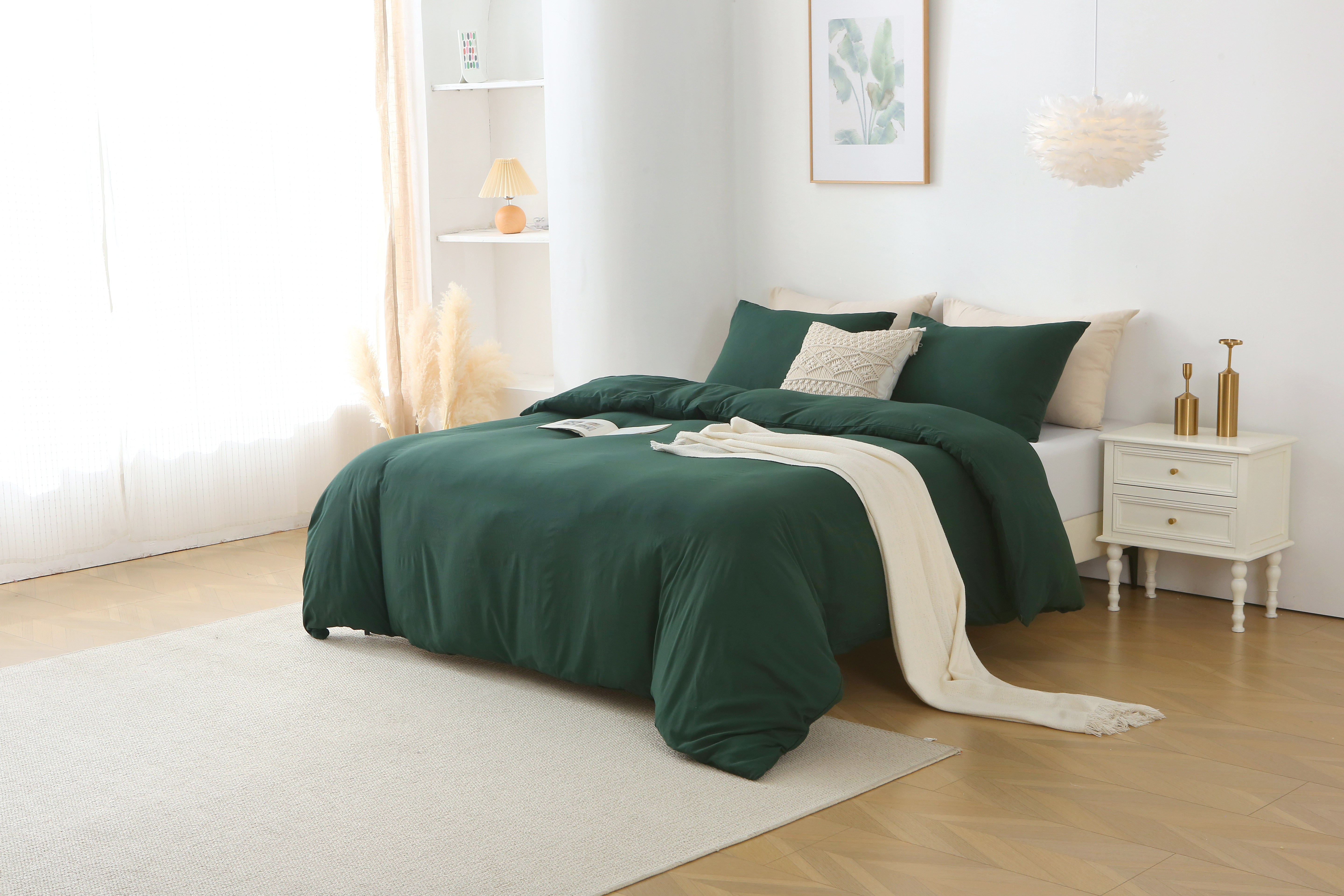 3 Pieces Solid Color Duvet Cover Set with Zipper Closure & 2 Pillow Bedding Set - Picture 28 of 49