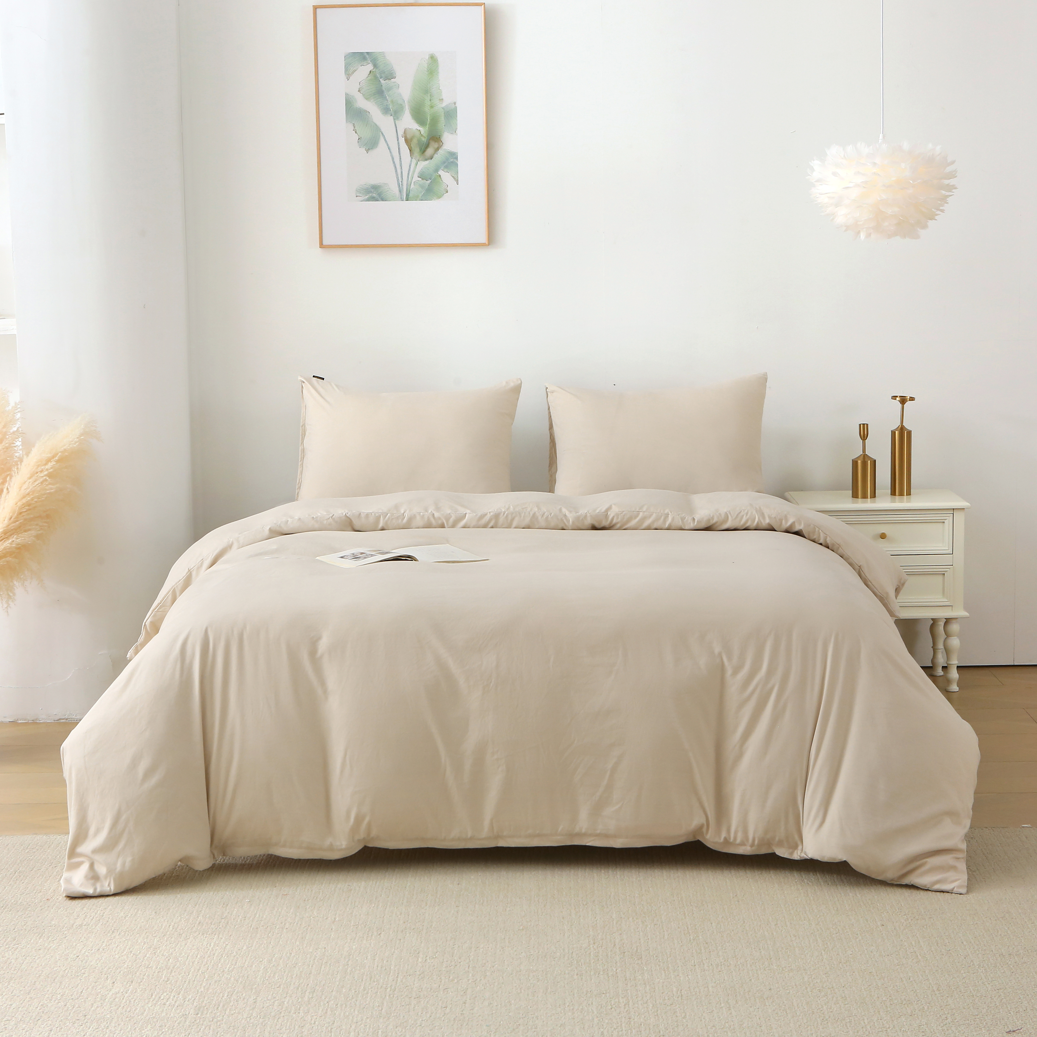 3 Pieces Solid Color Duvet Cover Set with Zipper Closure & 2 Pillow Bedding Set - Picture 35 of 49