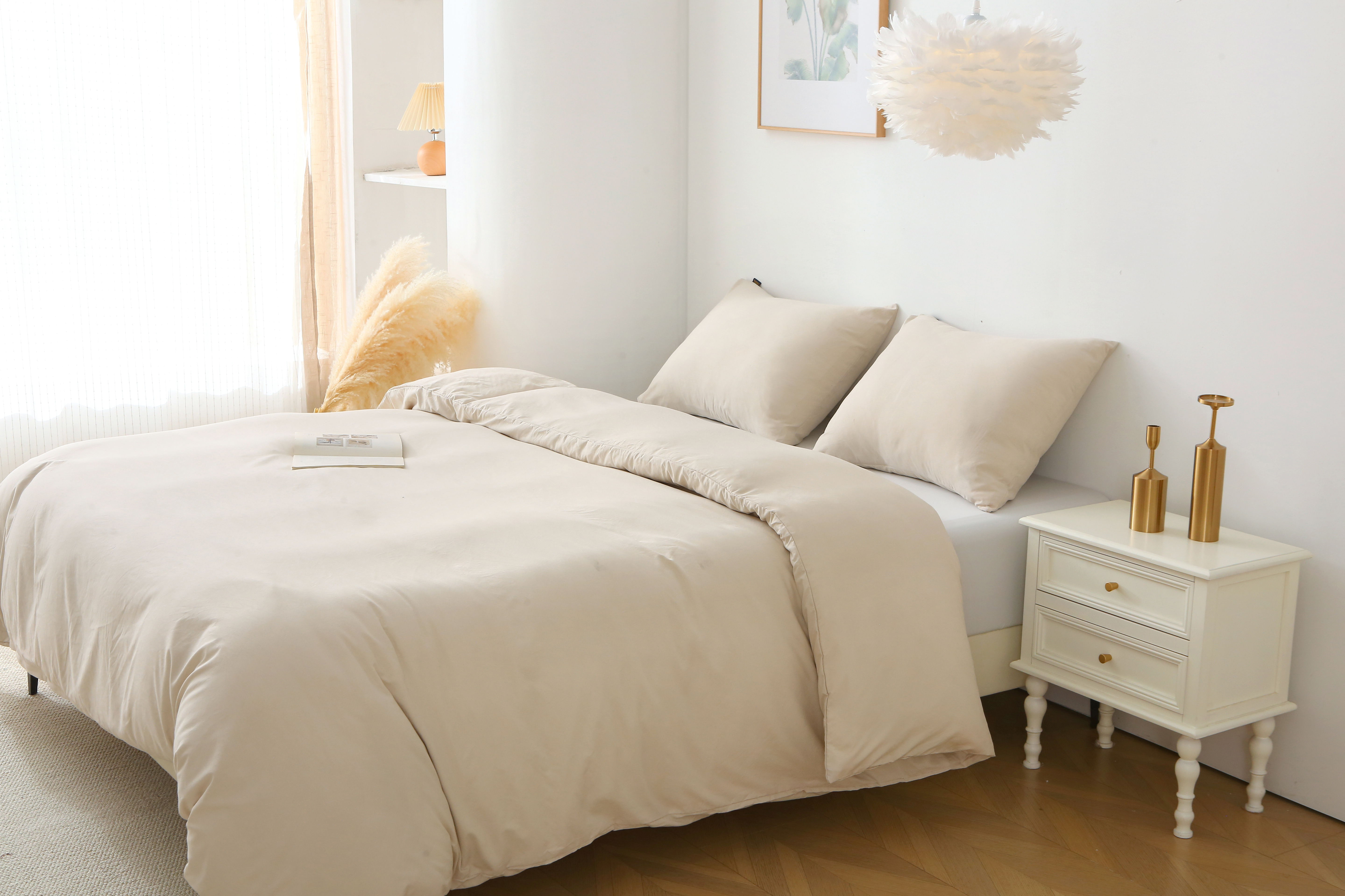 3 Pieces Solid Color Duvet Cover Set with Zipper Closure & 2 Pillow Bedding Set - Picture 41 of 49