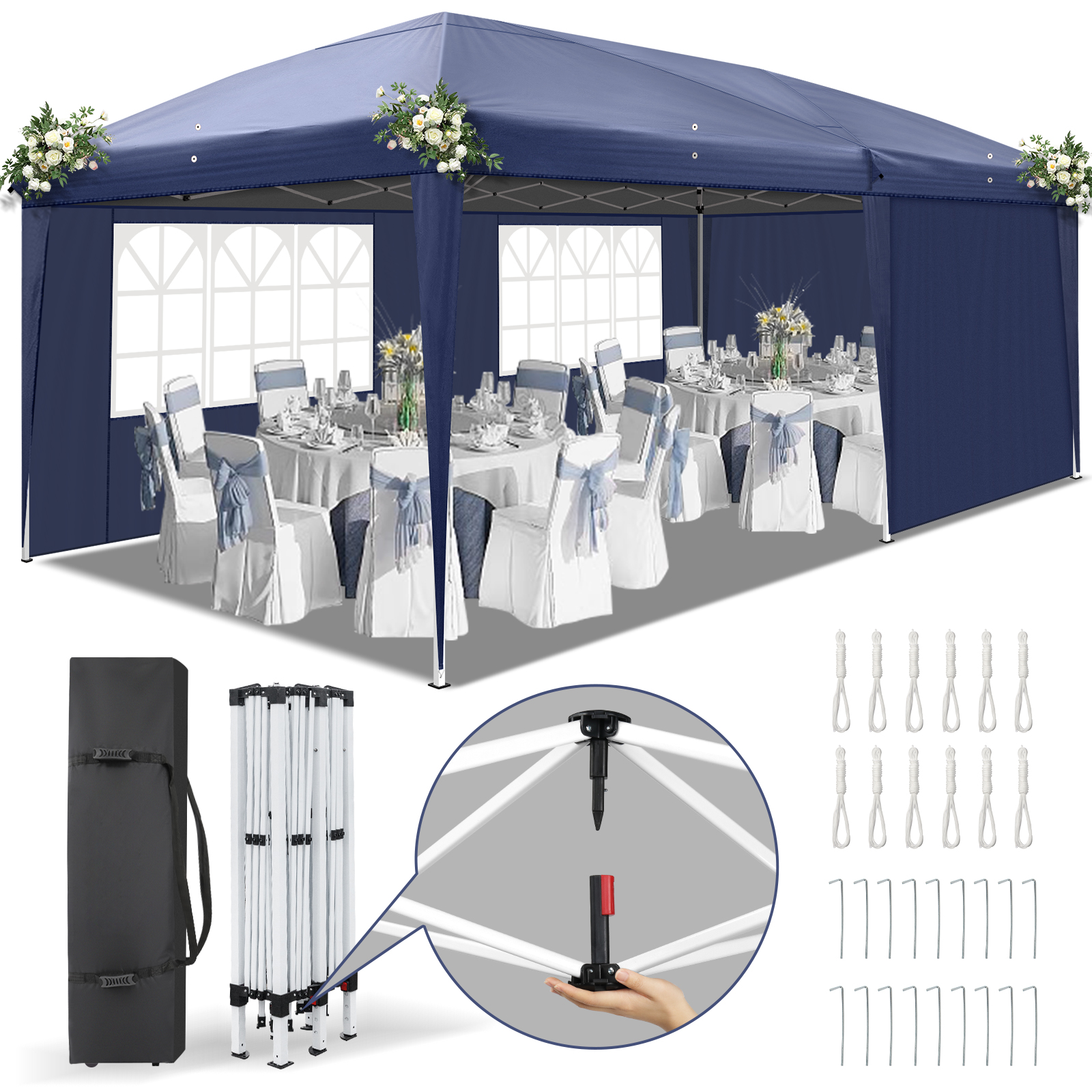 10'x 20' Easy Pop Up Gazebo Canopy Party Weeding Tent Waterproof With Bag - Picture 9 of 12
