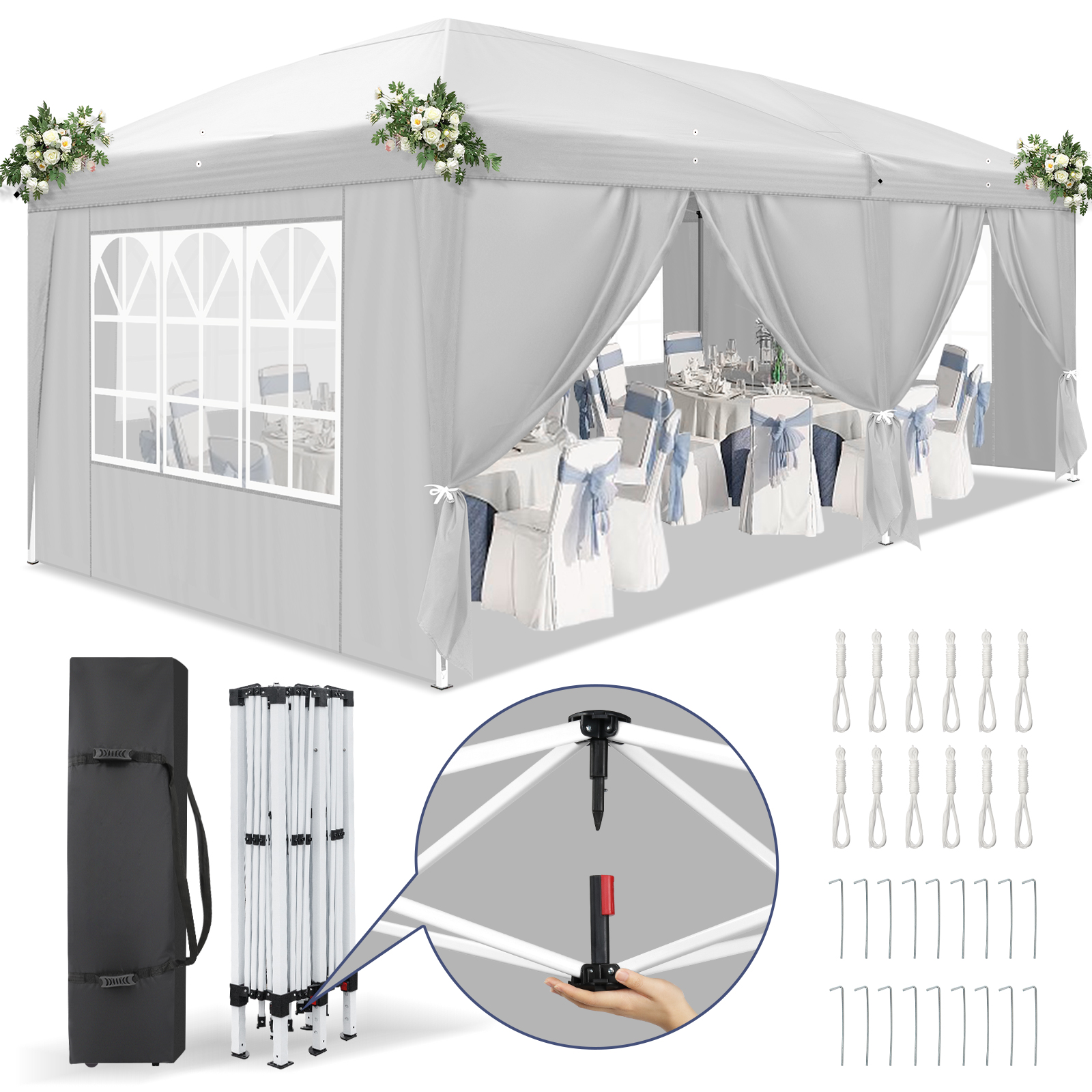 10'x 20' Easy Pop Up Gazebo Canopy Party Weeding Tent Waterproof With Bag - Picture 10 of 12