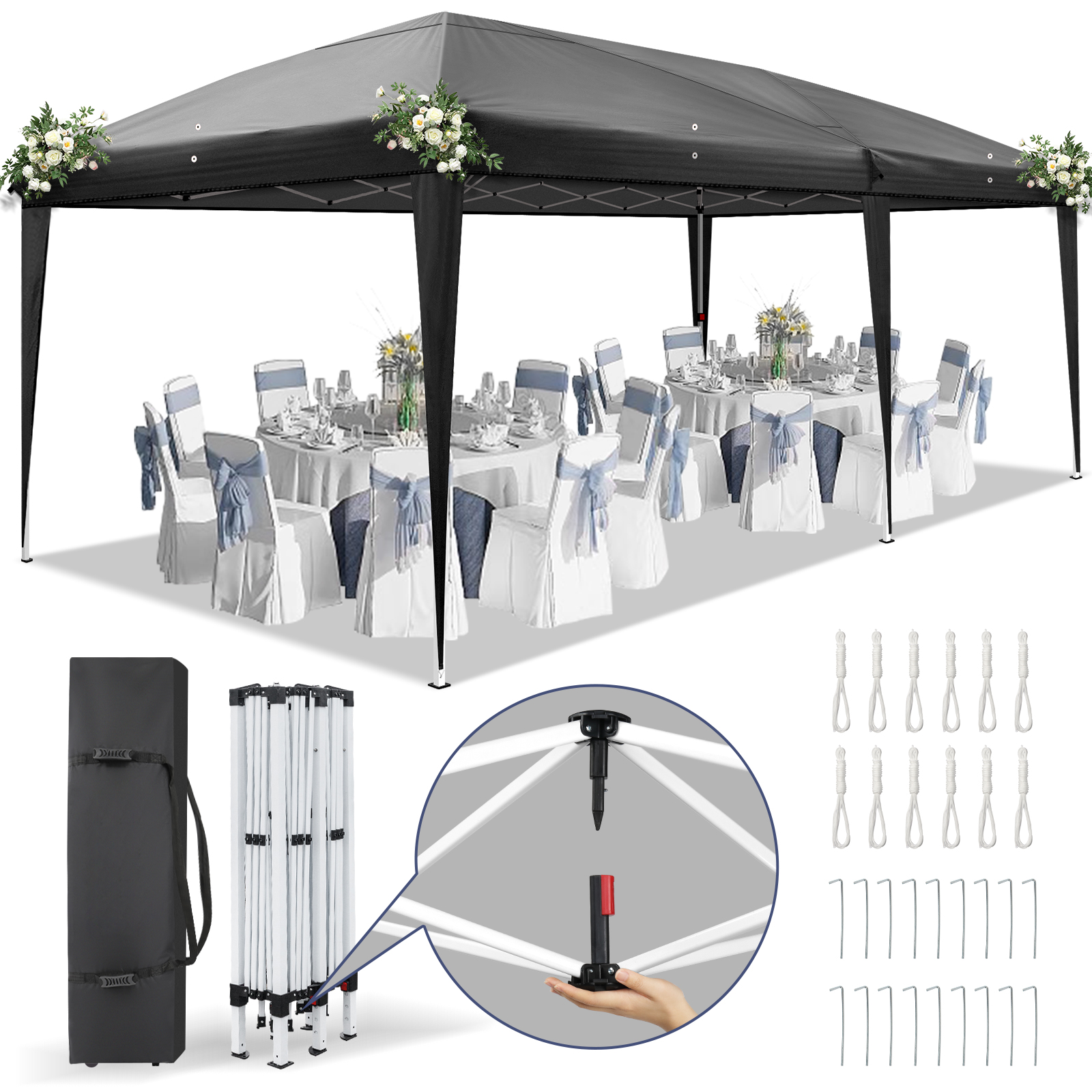 10'x 20' Easy Pop Up Gazebo Canopy Party Weeding Tent Waterproof With Bag - Picture 12 of 12
