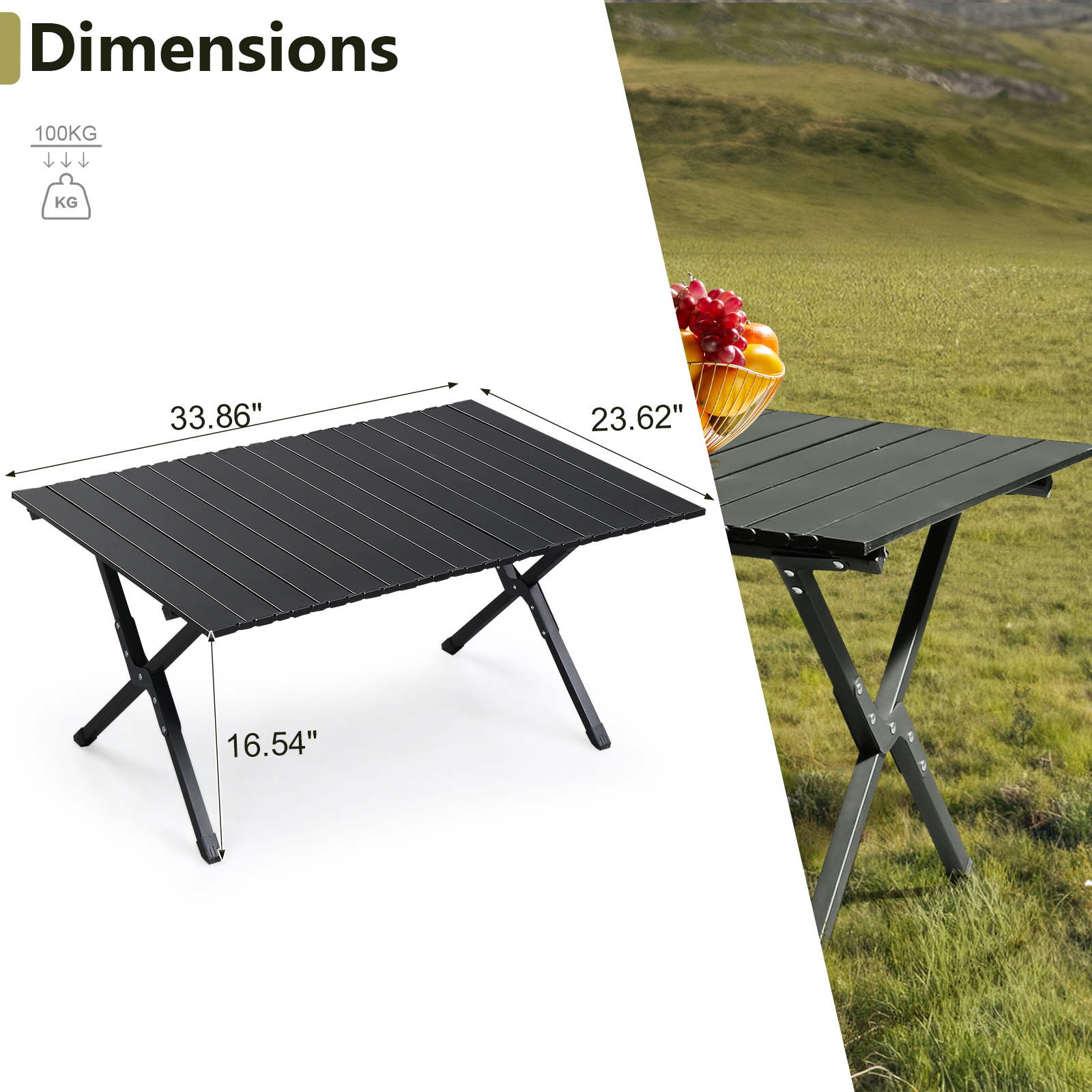 34 / 46in Folding Portable Camping Outdoor Picnic Table Carbon Steel Carry Bag - Picture 8 of 8