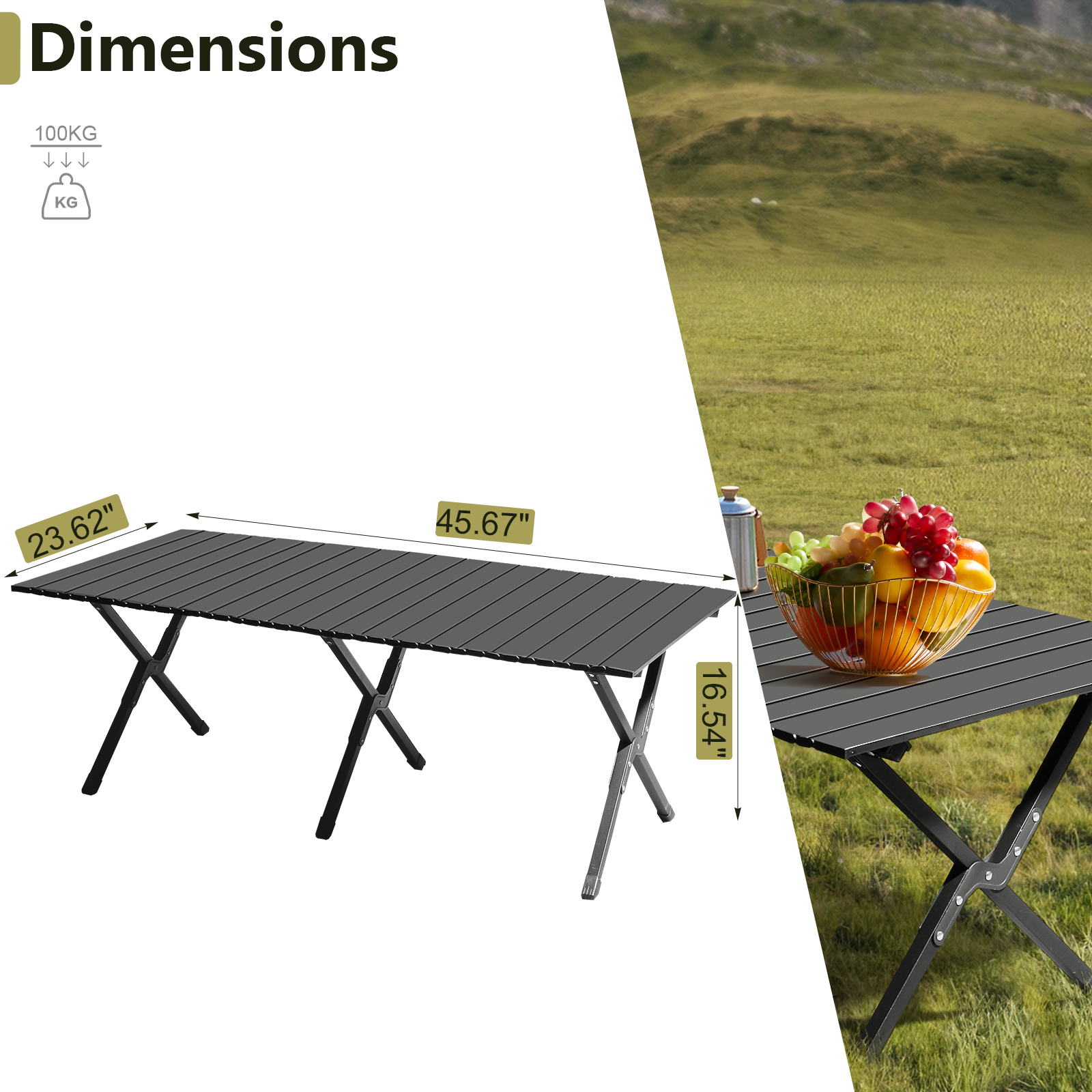 34 / 46in Folding Portable Camping Outdoor Picnic Table Carbon Steel Carry Bag - Picture 7 of 8