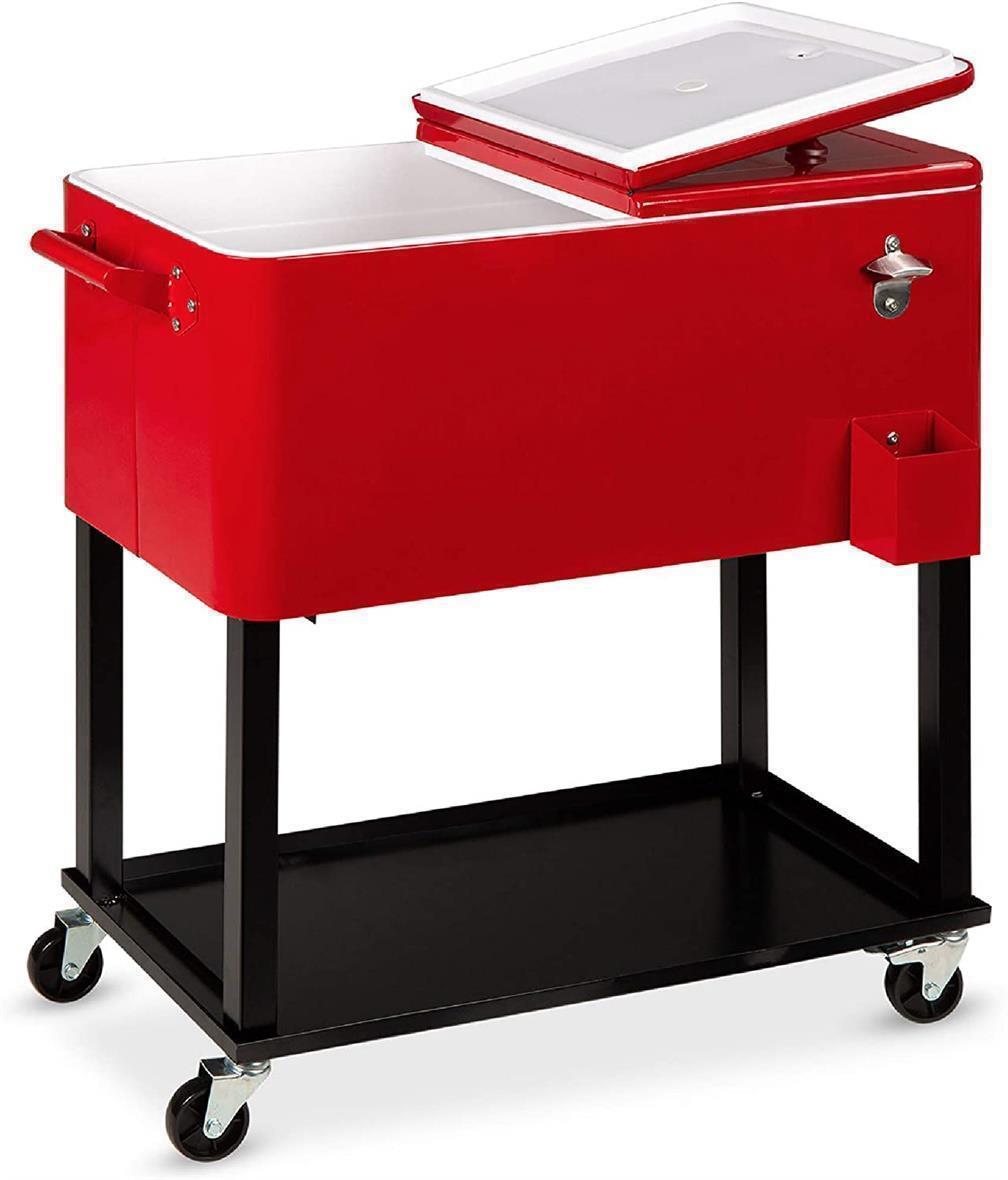 80 QT Outdoor Rolling Cooler Cart Ice Beer Beverage Chest Party Drink Camping