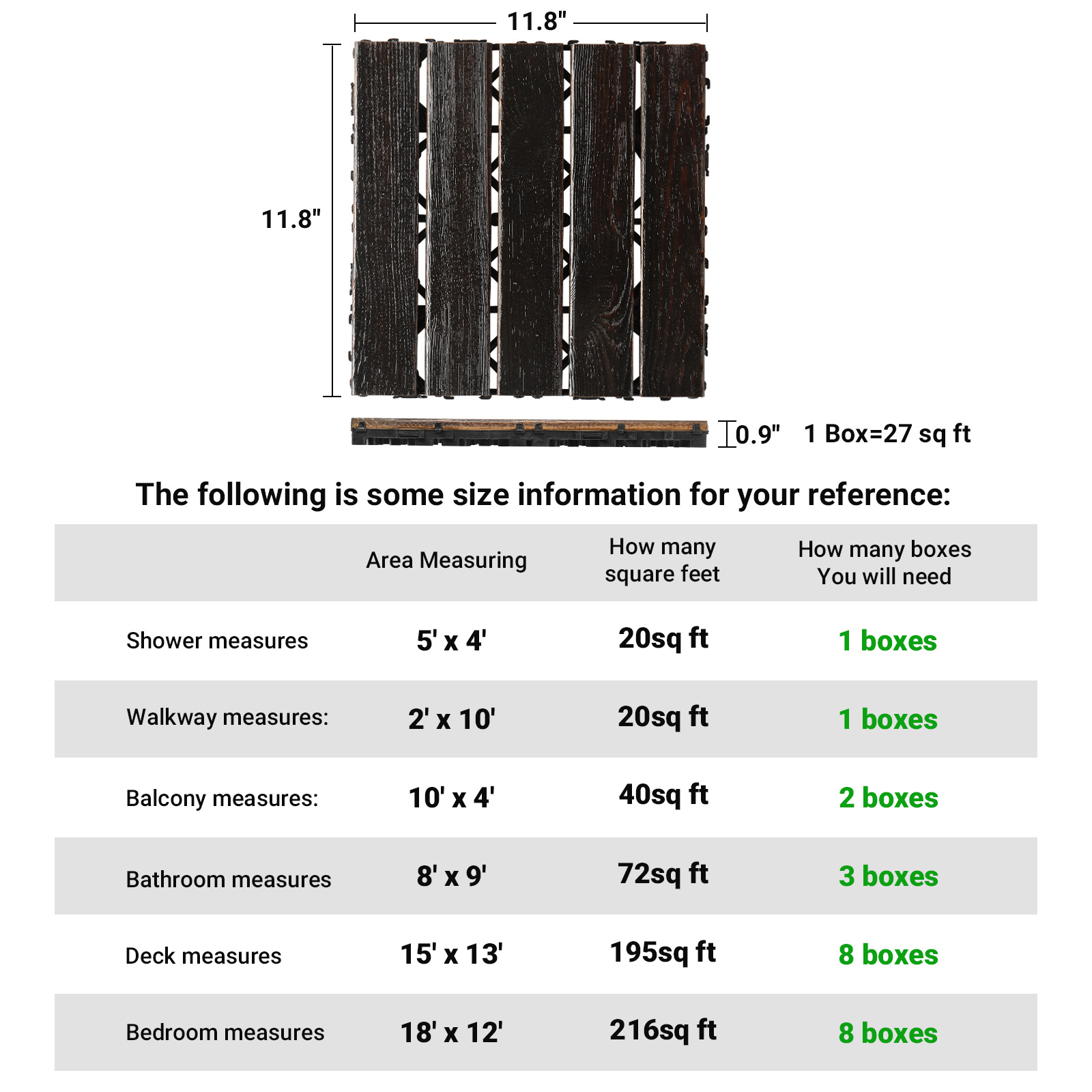 27pcs Decking Tiles- 12x12in Interlocking Flooring Tiles for Patio Garden Deck - Picture 35 of 42