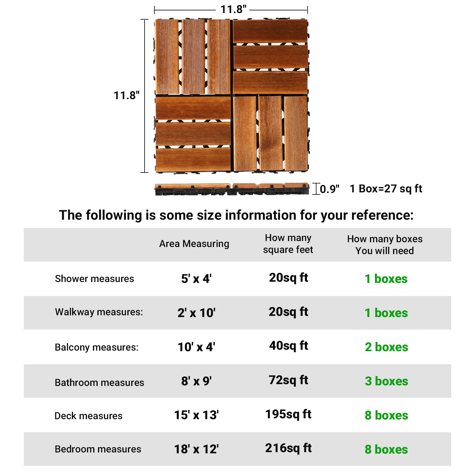 27pcs Decking Tiles- 12x12in Interlocking Flooring Tiles for Patio Garden Deck - Picture 40 of 42