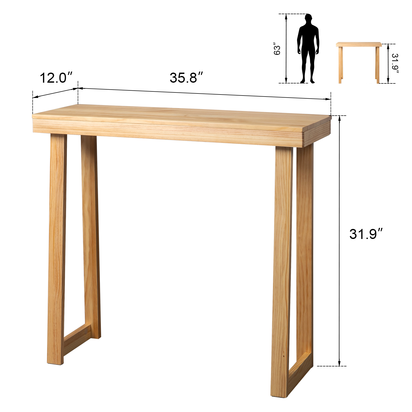 Wood Console Table Sofa Table Narrow Entryway Table for Hallway Living Room