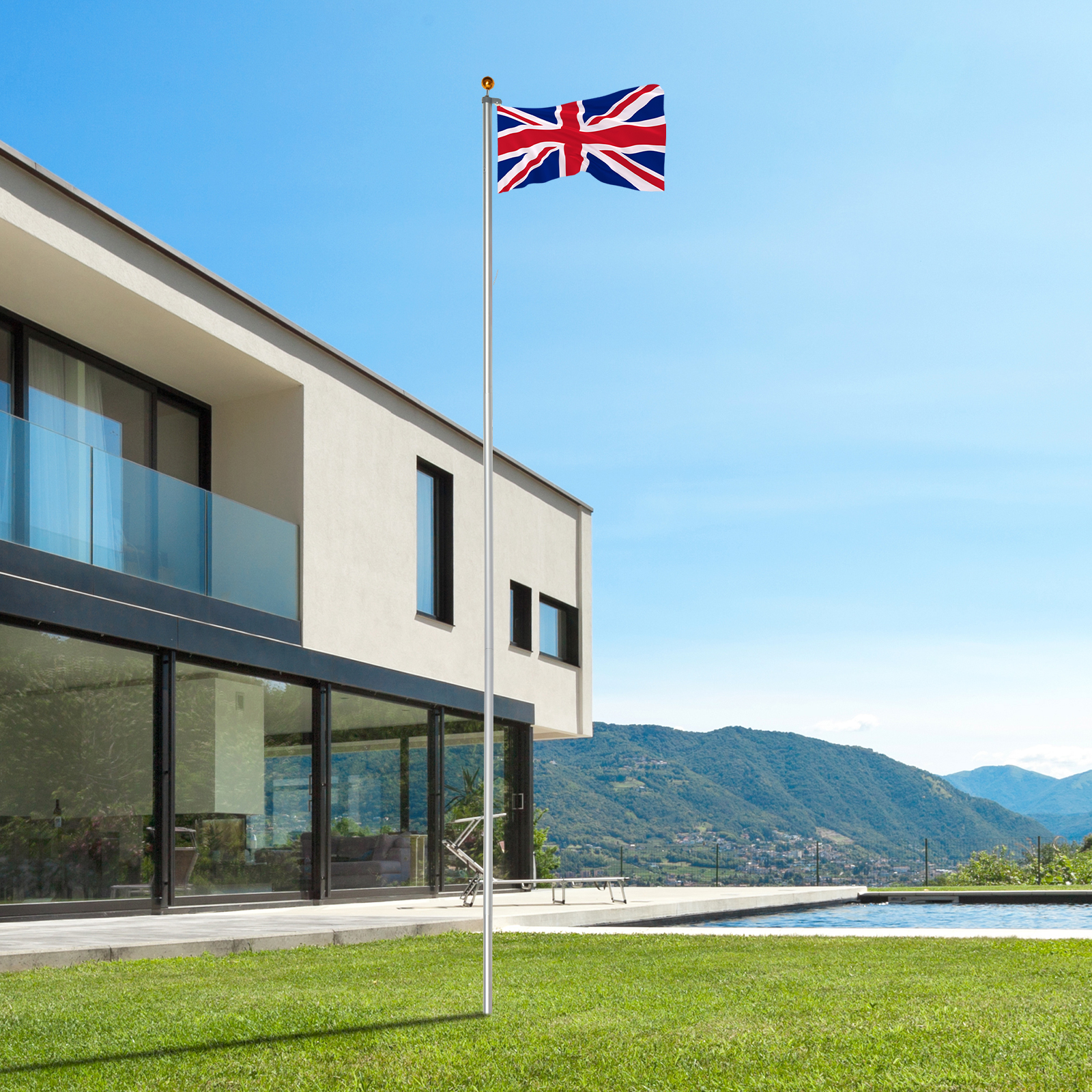 20/25/30FT Yard Telescopic Flagpole Aluminium Sectional Flag Pole Kit w/ UK Flag - Picture 44 of 52