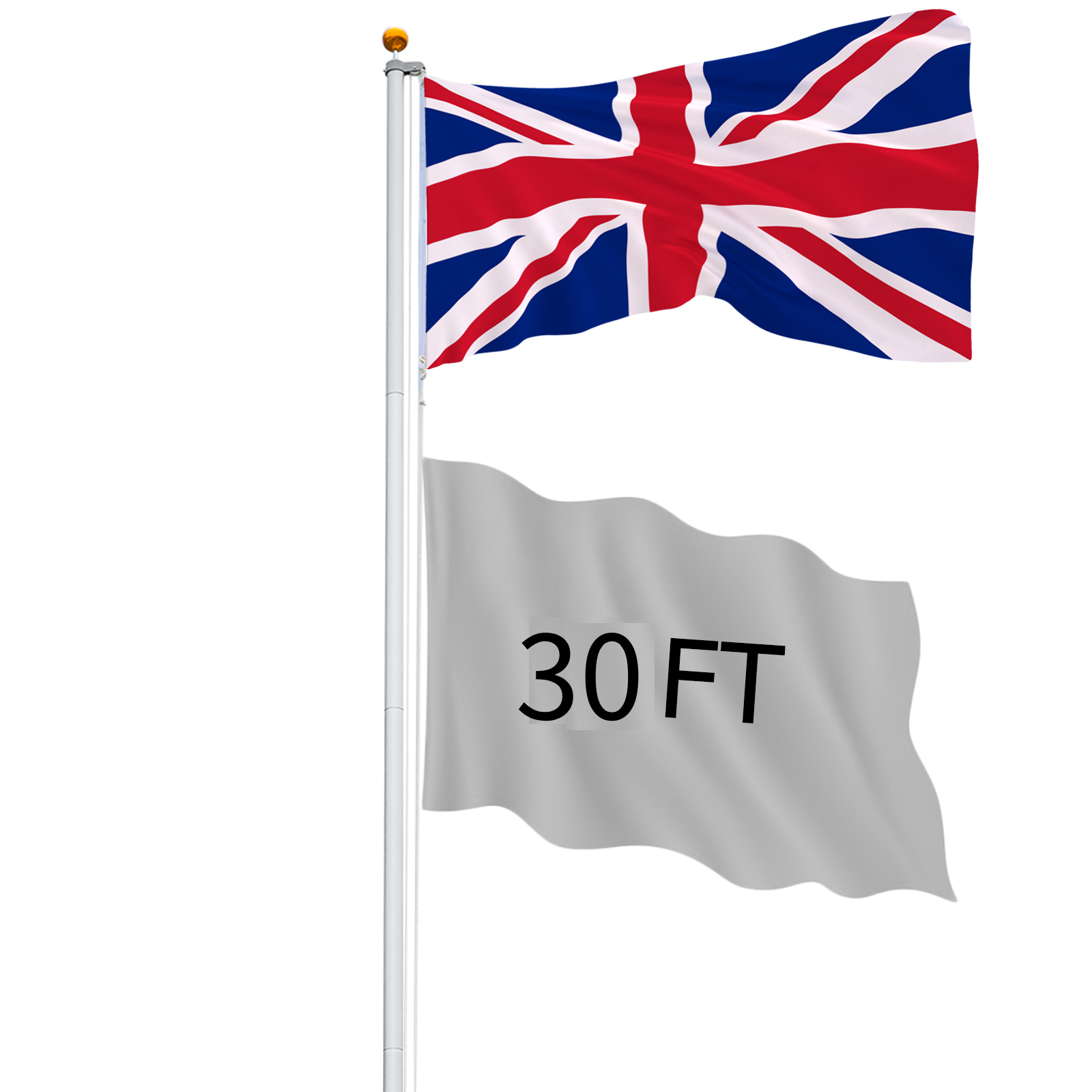 20/25/30FT Yard Telescopic Flagpole Aluminium Sectional Flag Pole Kit w/ UK Flag - Picture 37 of 52