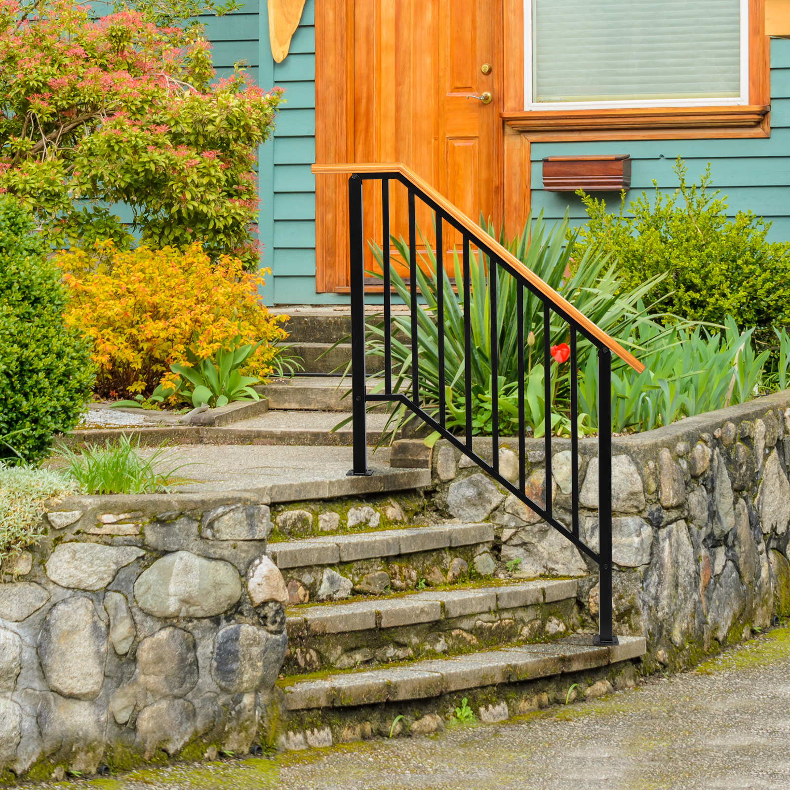 Iron Handrail for 0-5 Steps Stair Railing Hand Rail Kit Fit Outdoor Garden Step