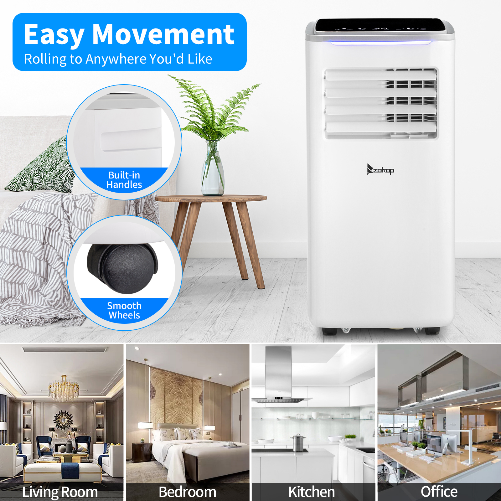 Portable Air Conditioner 8000-12000 BTU Mobile AC Unit w/ RC,Quiet 65db , White