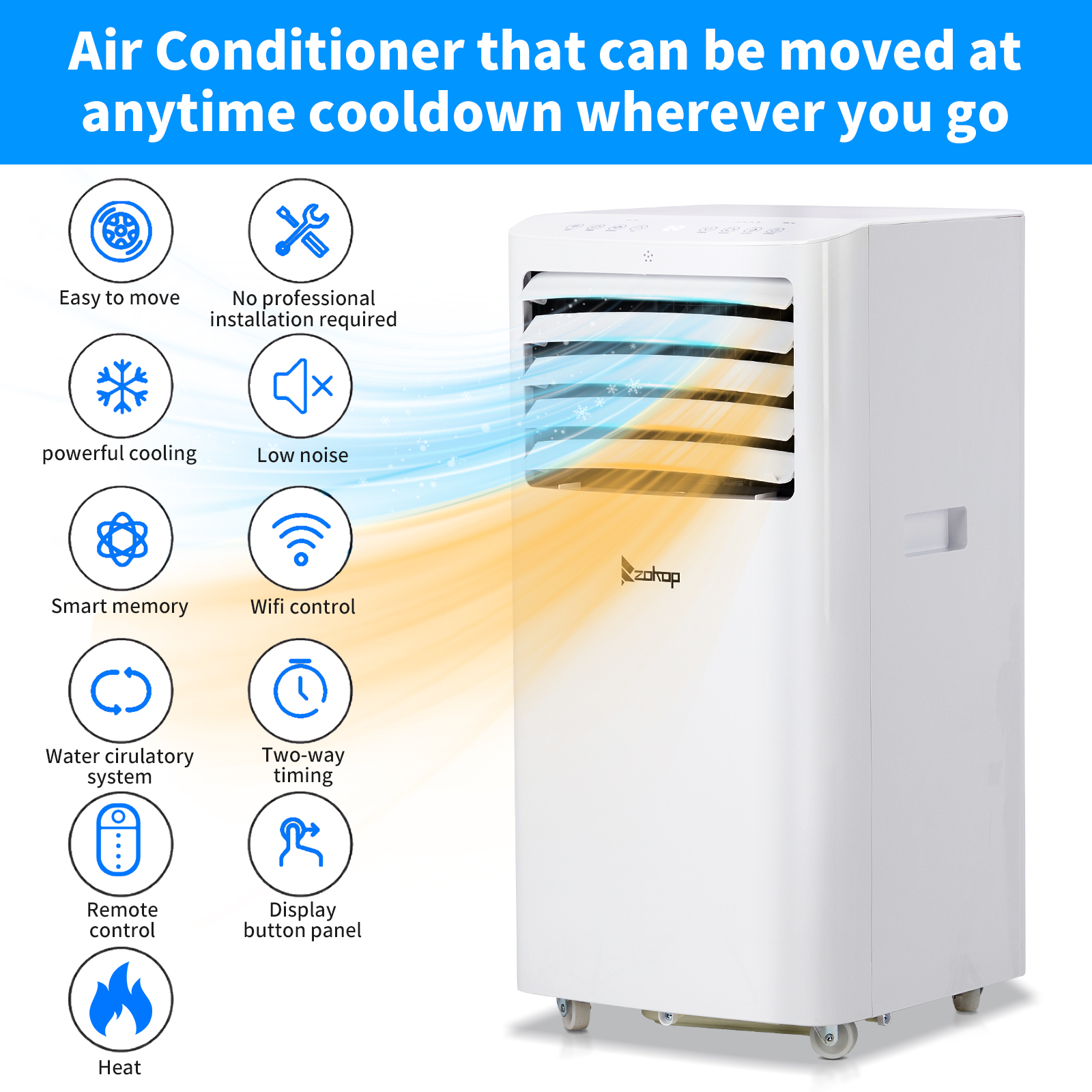 Portable Air Conditioner 8000-12000 BTU Mobile AC Unit w/ RC,Quiet 65db , White