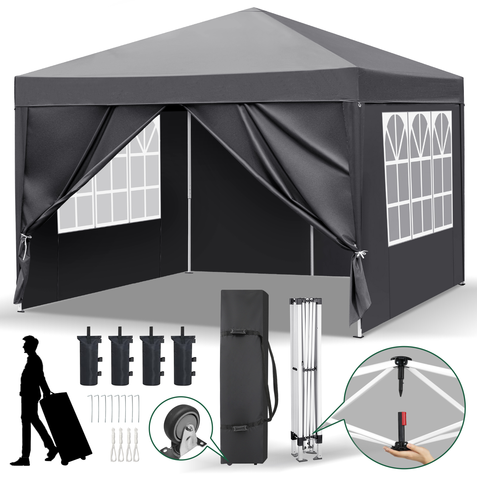 Pop up Canopy 3x3m with One-Push-To-Lock Setup Mechanism UPF 50+ Instant Canopy