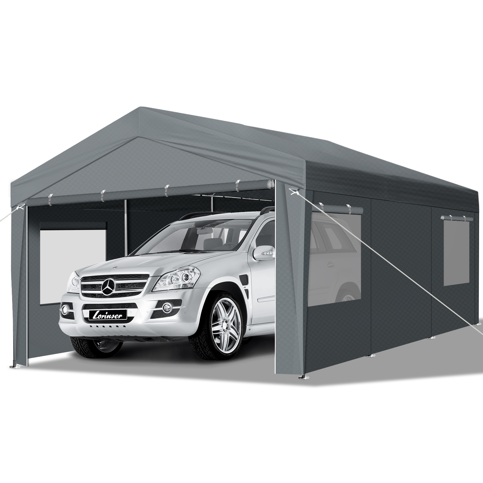 12×20 ft Carport Shelter Canopy Heavy Duty Grey Garage Outdoor Parking Tent