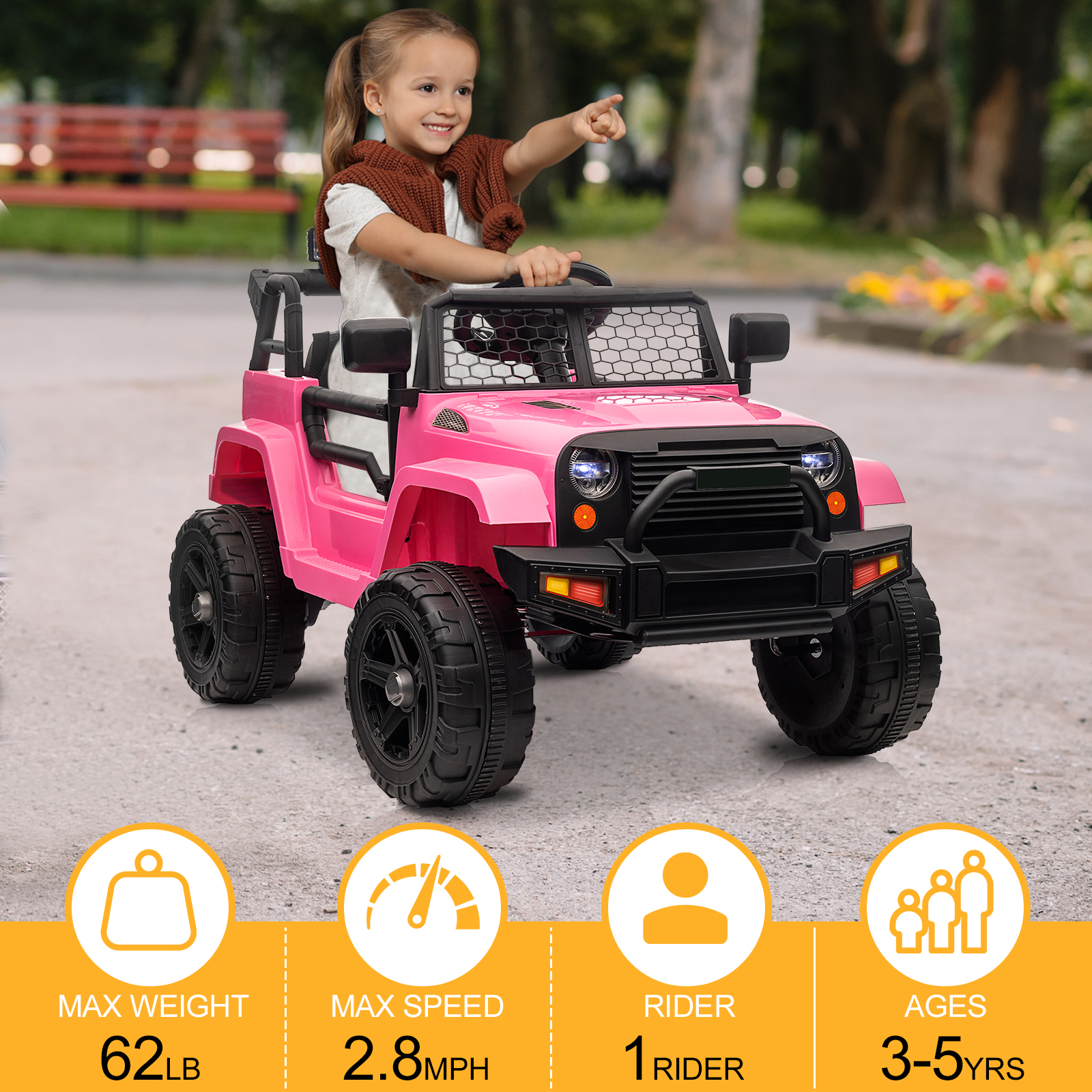 Children's 12V Electric Jeep, Kids Toy Car, With Remote Control Black and Pink