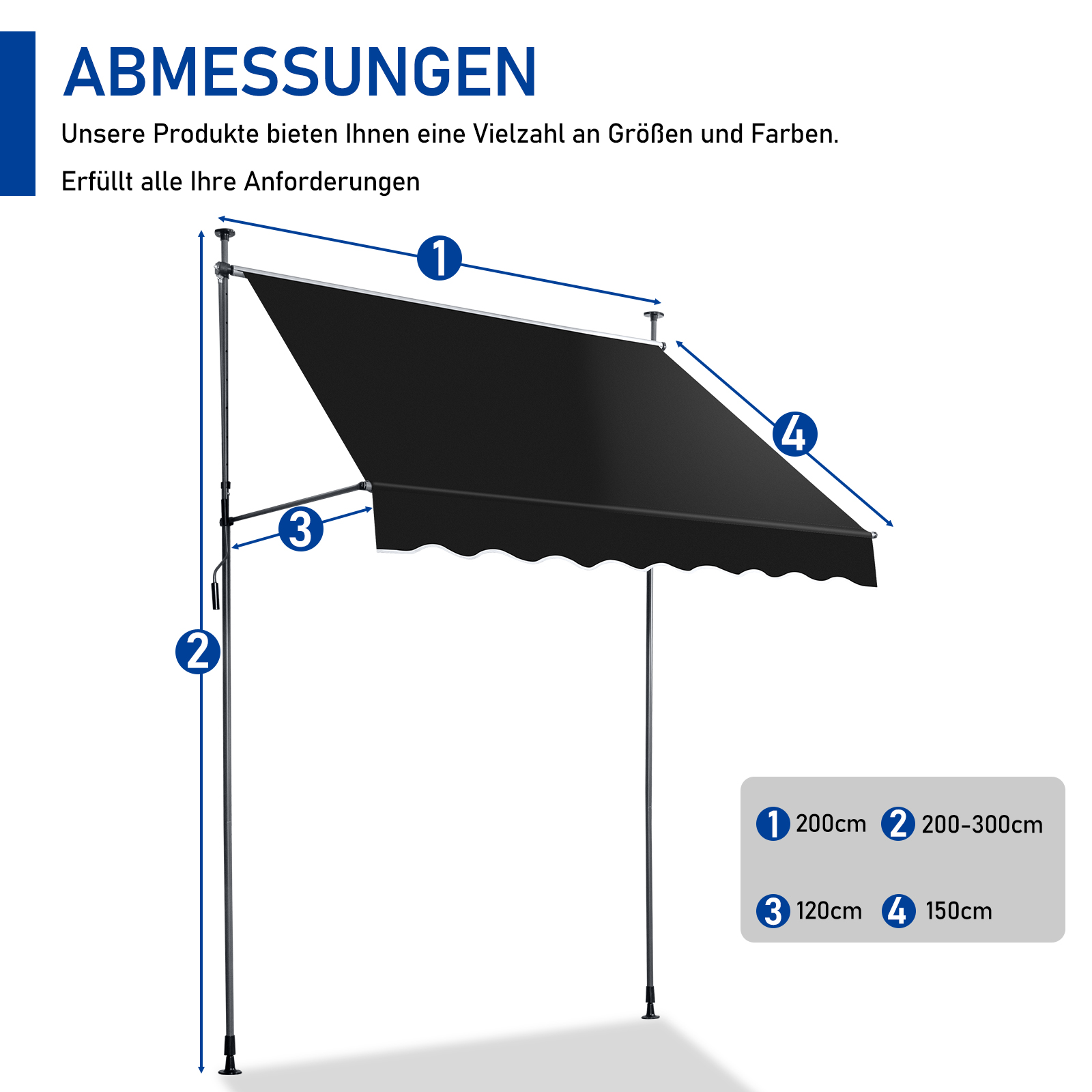 Balkonmarkise Gelenkarm Markise Klemmmarkise Sonnenmarkise Balkon ohne Bohren