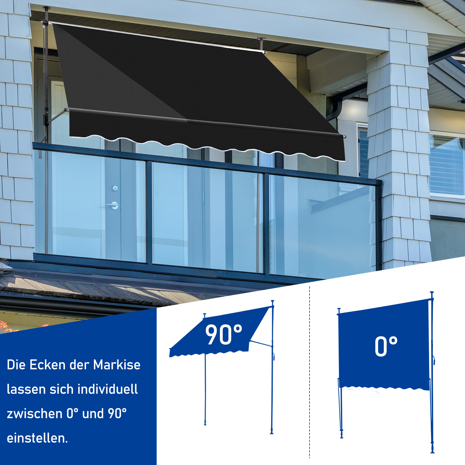 Balkonmarkise Gelenkarm Markise Klemmmarkise Sonnenmarkise Balkon ohne Bohren