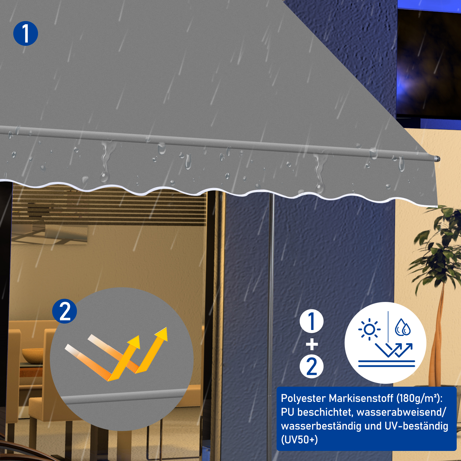 Balkonmarkise Gelenkarm Markise Klemmmarkise Sonnenmarkise Balkon ohne Bohren