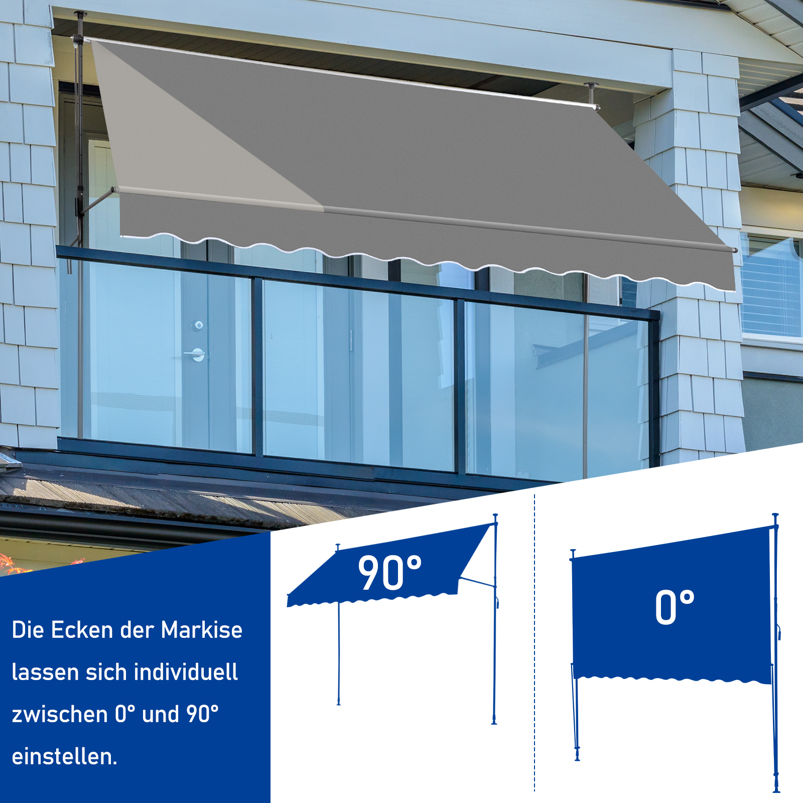 Balkonmarkise Gelenkarm Markise Klemmmarkise Sonnenmarkise Balkon ohne Bohren