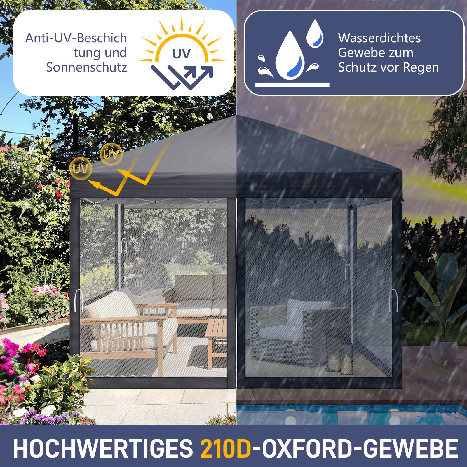 Pavillon 2x2m3x3m3x6m Faltpavillon Wasserdicht Partyzelt Gartenzelt UV Schutz