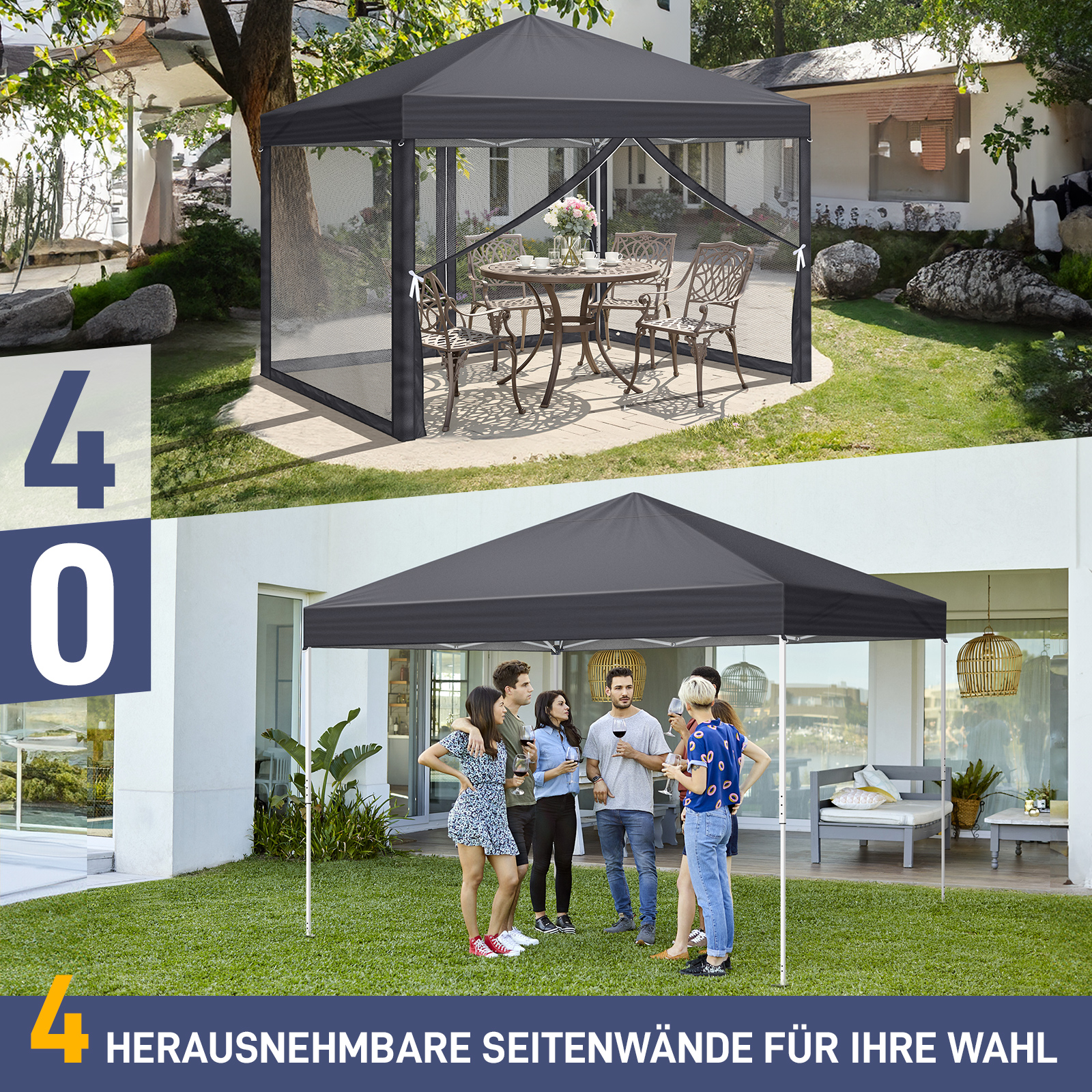 Pavillon 2x2m/3x3m/3x6m Faltpavillon Wasserdicht Partyzelt Gartenzelt UV Schutz - Bild 145 von 151