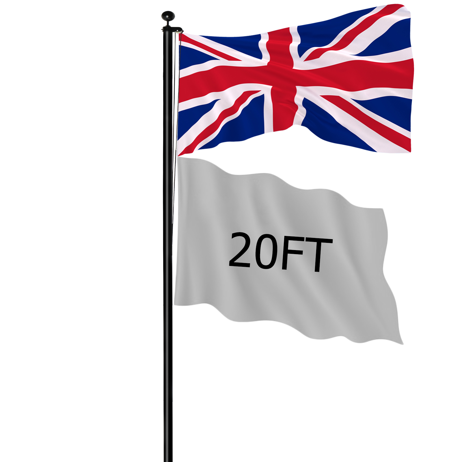 20/25/30FT Yard Telescopic Flagpole Aluminium Sectional Flag Pole Kit w/ UK Flag - Picture 19 of 52