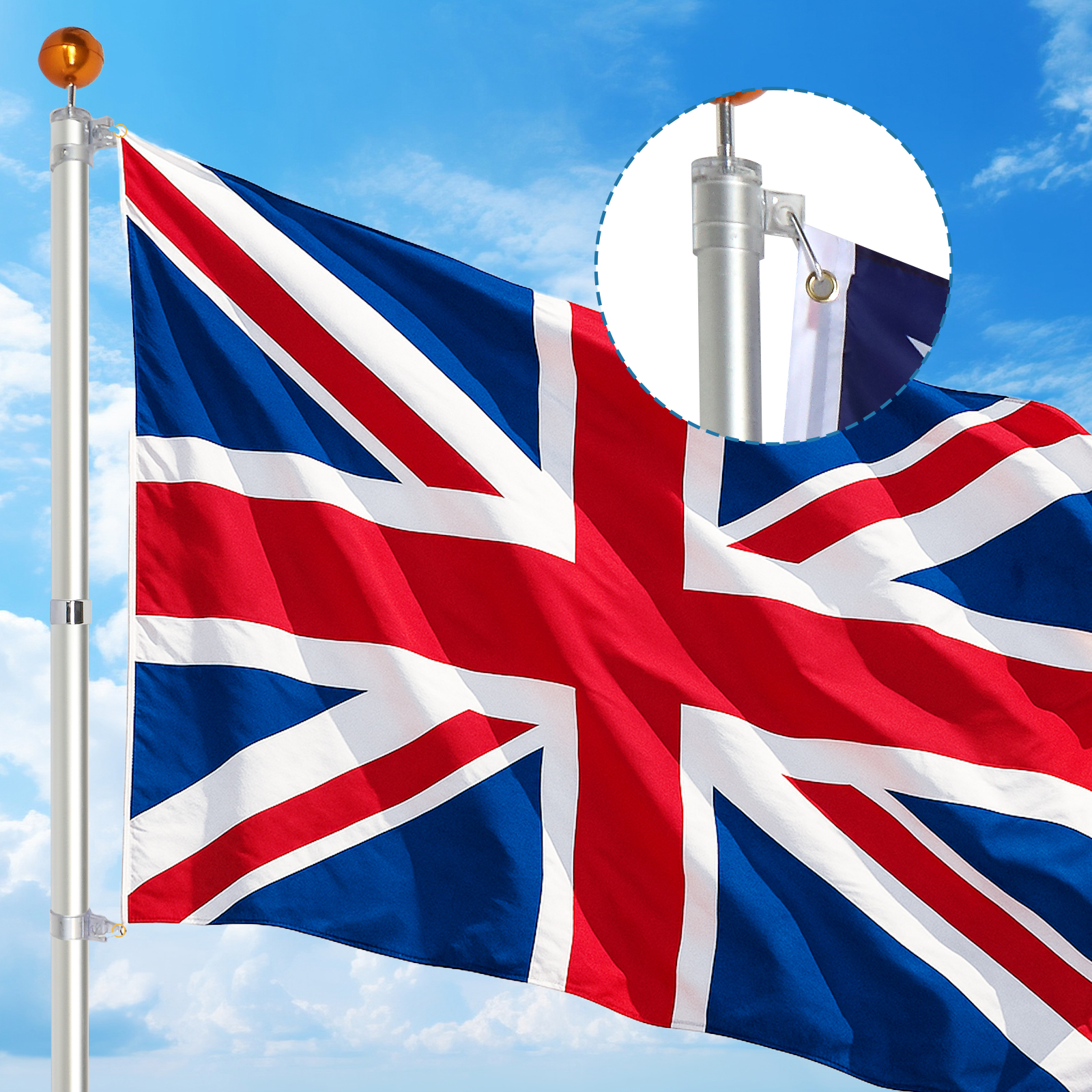 20/25/30FT Yard Telescopic Flagpole Aluminium Sectional Flag Pole Kit w/ UK Flag - Picture 49 of 52