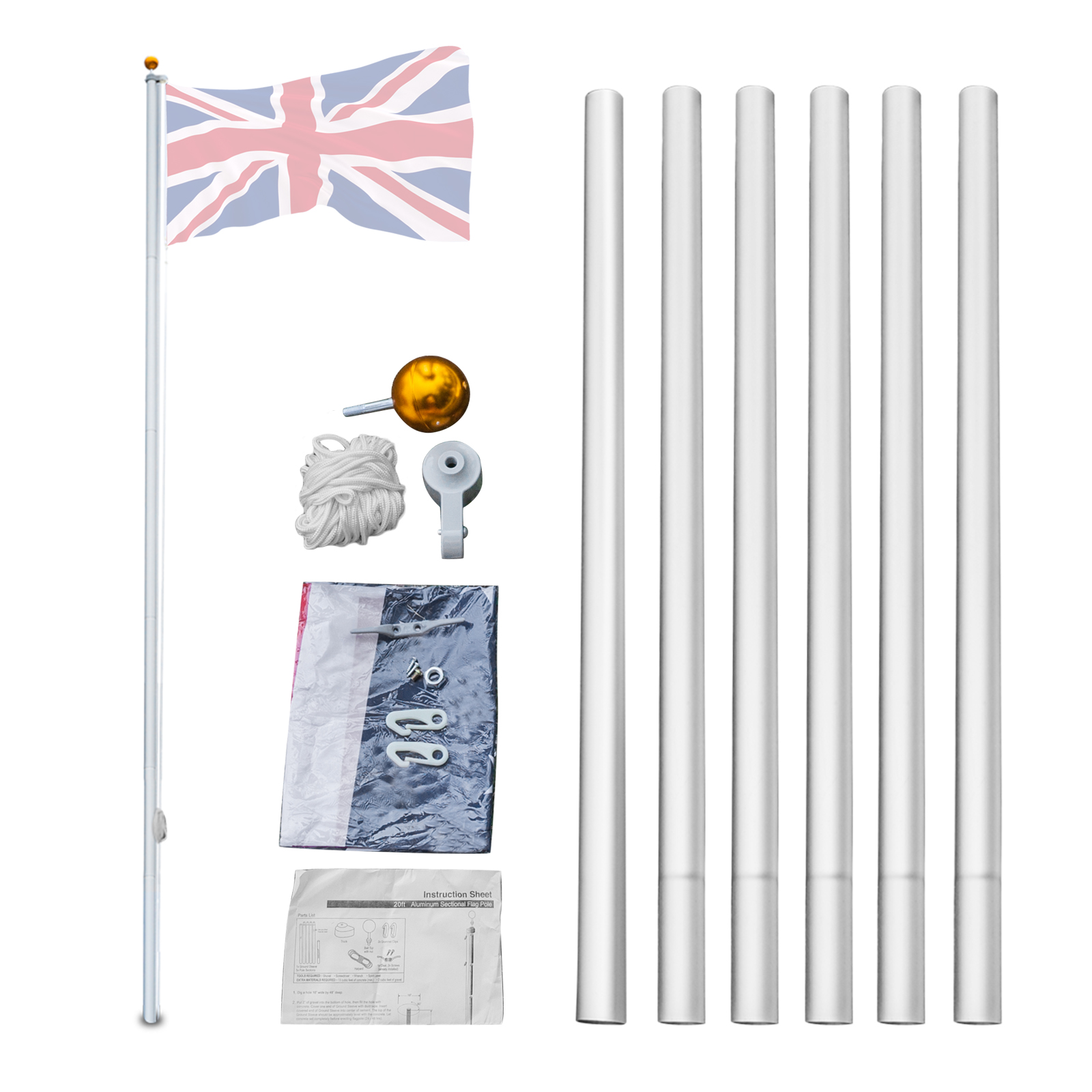 Aluminum Flagpole Floor Mounted Mount Telescopic Flag Pole W/Top Ball & Base Kit - Picture 10 of 45