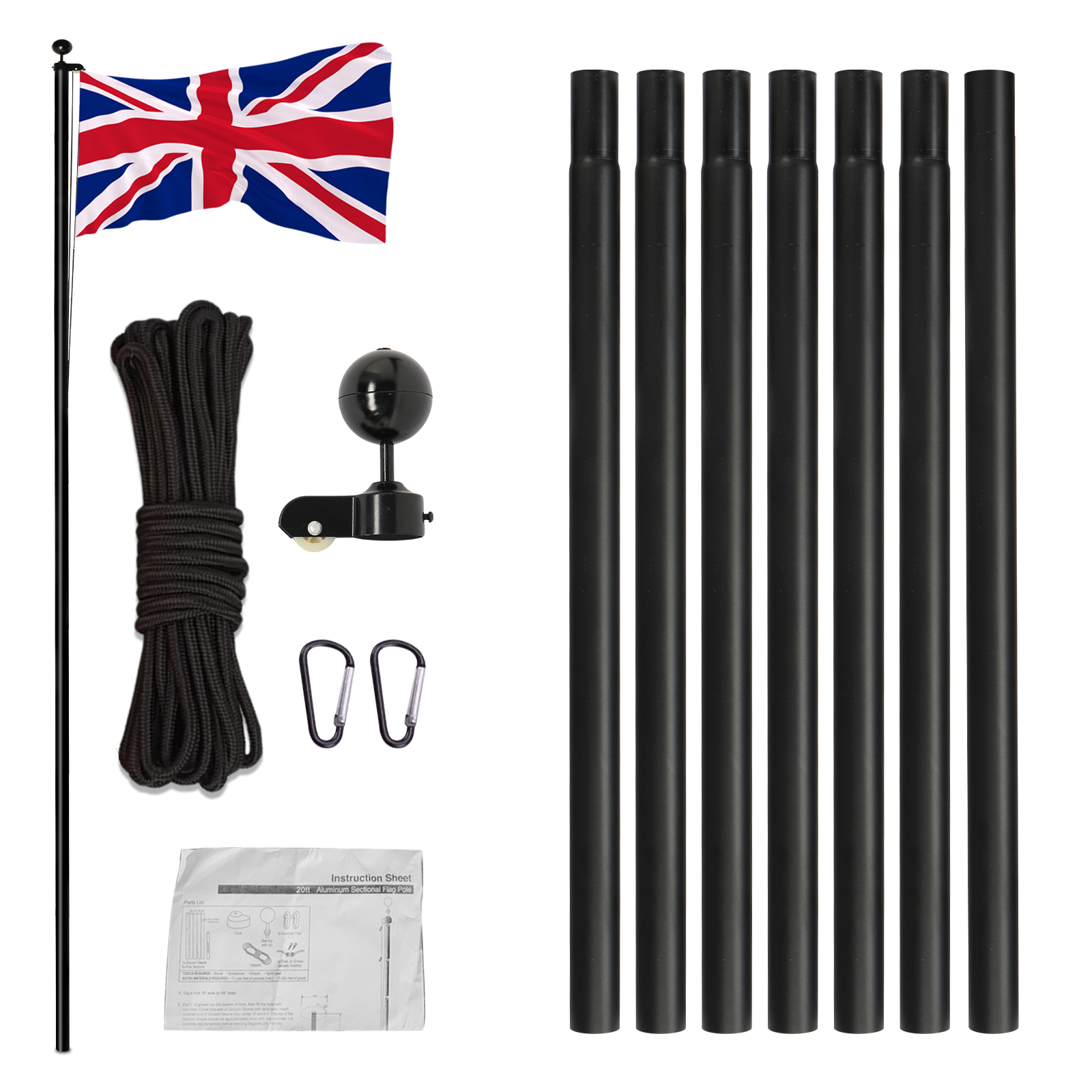 Aluminum Flagpole Floor Mounted Mount Telescopic Flag Pole W/Top Ball & Base Kit - Picture 22 of 45