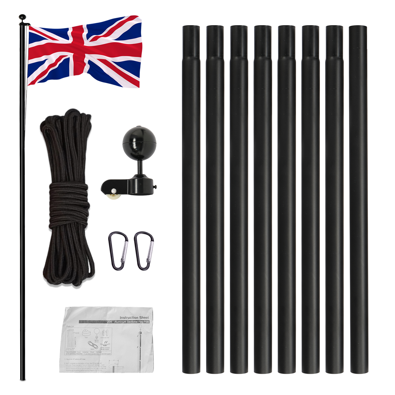 Aluminum Flagpole Floor Mounted Mount Telescopic Flag Pole W/Top Ball & Base Kit - Picture 30 of 45