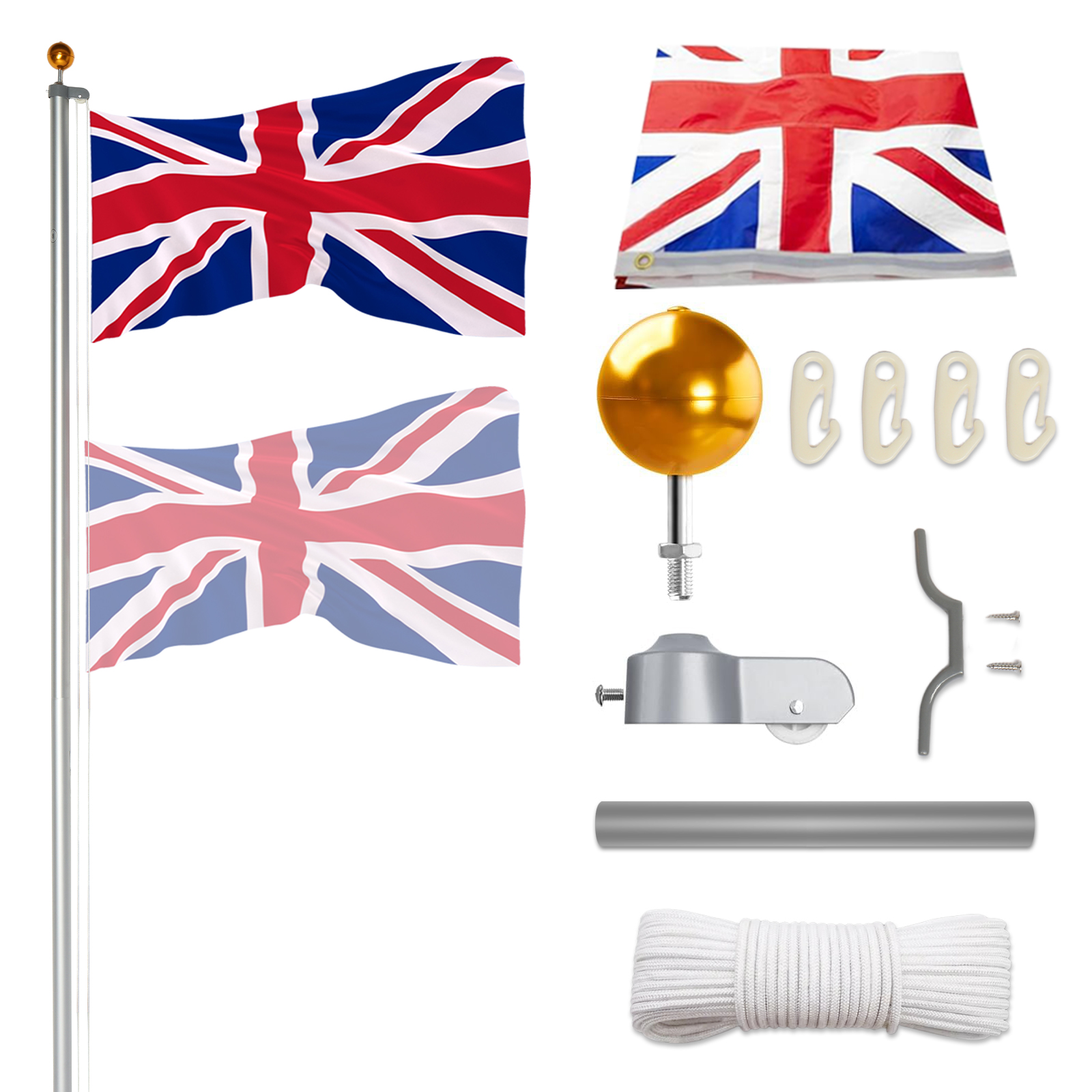 Aluminum Flagpole Floor Mounted Mount Telescopic Flag Pole W/Top Ball & Base Kit - Picture 34 of 45