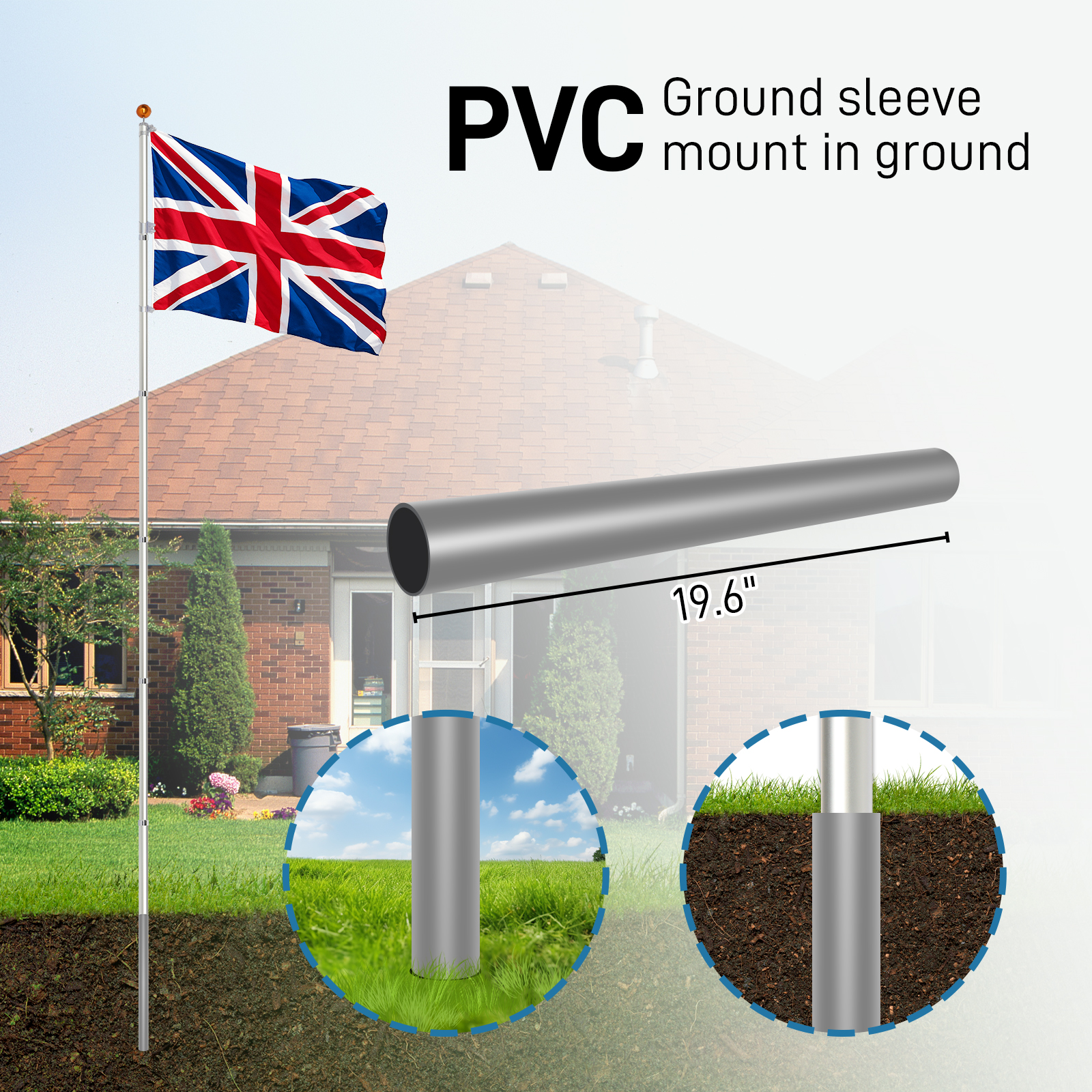 Aluminum Flagpole Floor Mounted Mount Telescopic Flag Pole W/Top Ball & Base Kit - Picture 42 of 45