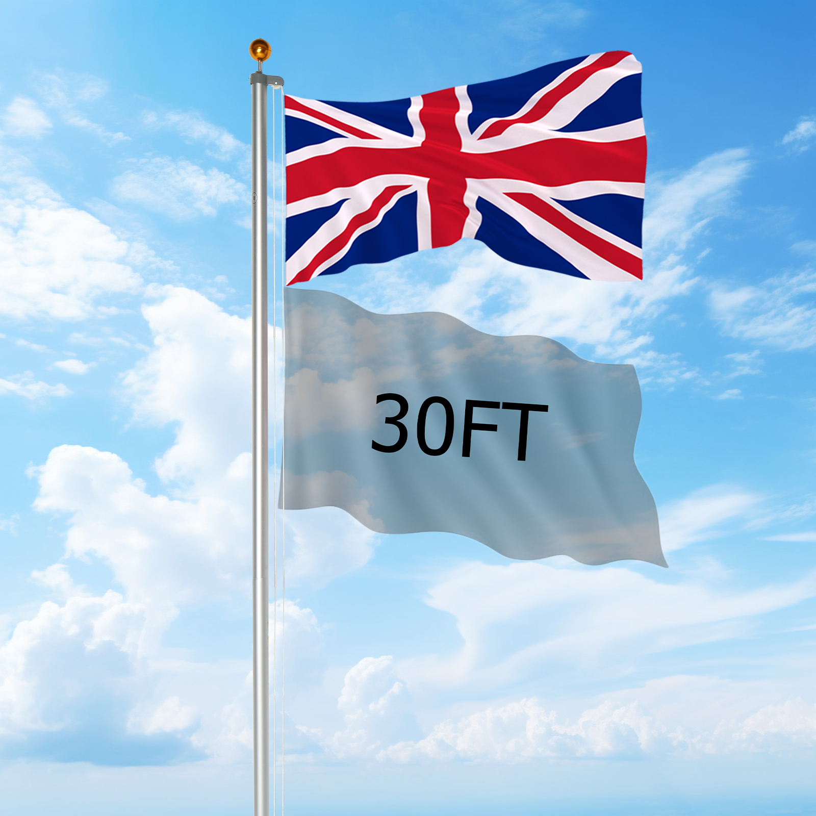 New 20/25/30FT Detachable/Telescopic British Flagpole Kit Heavy Duty Aluminum UK - Picture 36 of 47