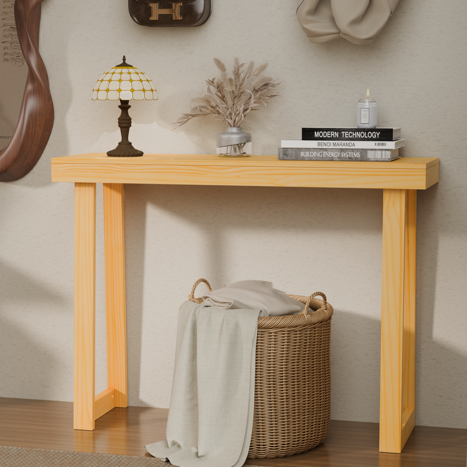 Narrow Long Wood Sofa Table Behind Couch Table for Entrance Hallway Living Room