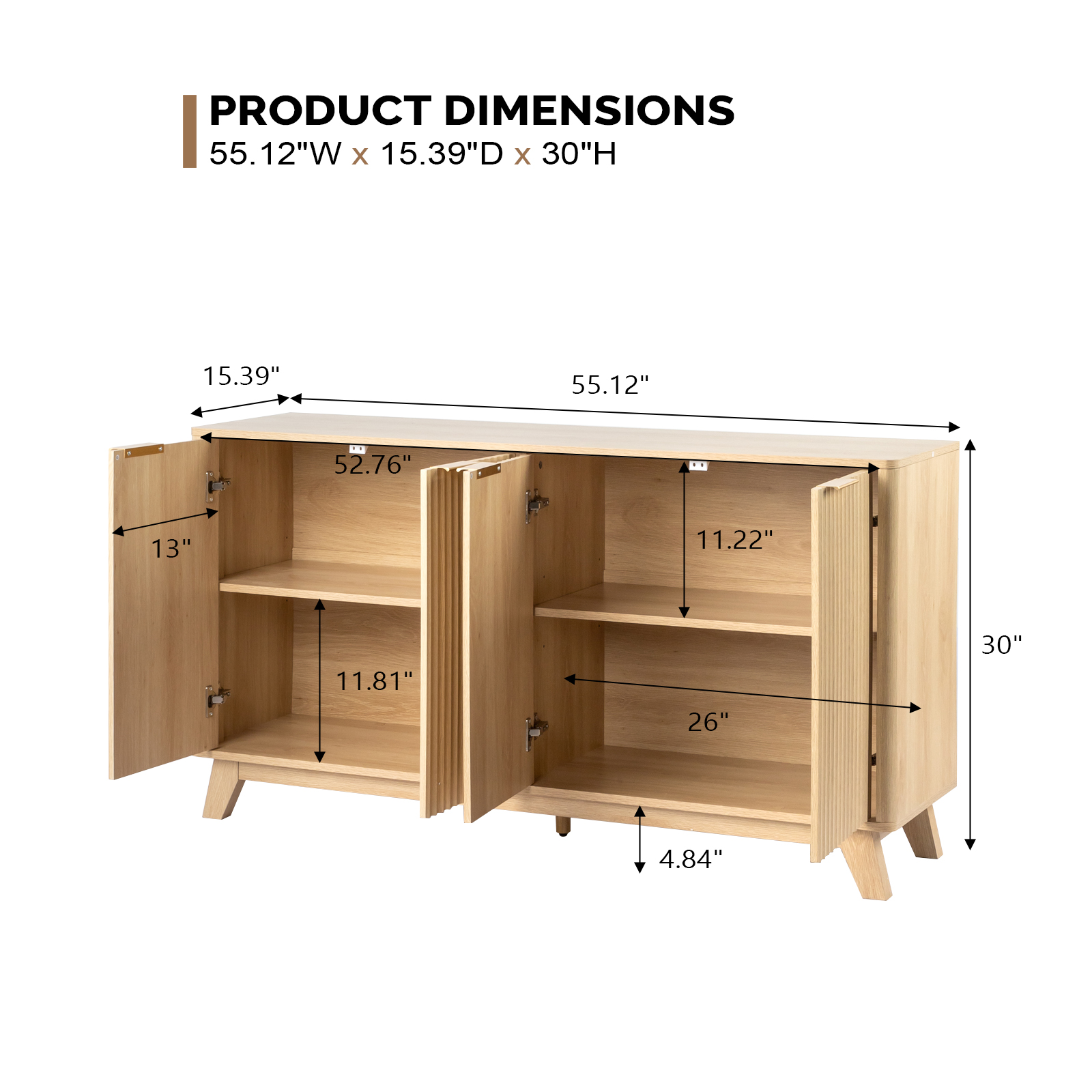 Sideboard Buffet Cabinet Storage Cabinet with Adjustable Shelves for Dining Oak - Picture 12 of 13