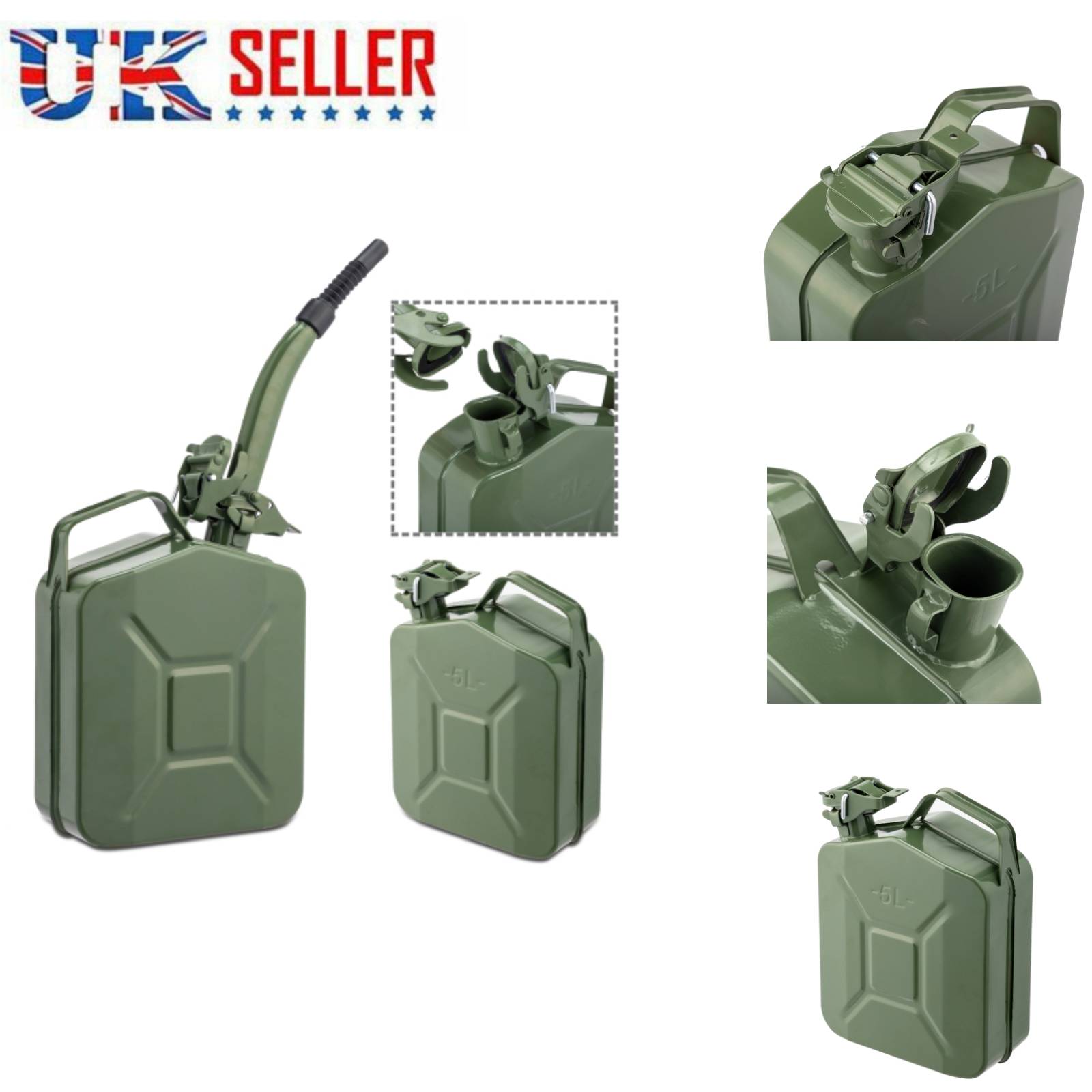 5L METAL JERRY CAN GREEN CAR STORAGE FUEL PETROL DIESEL CONTAINER TANK CANISTER
