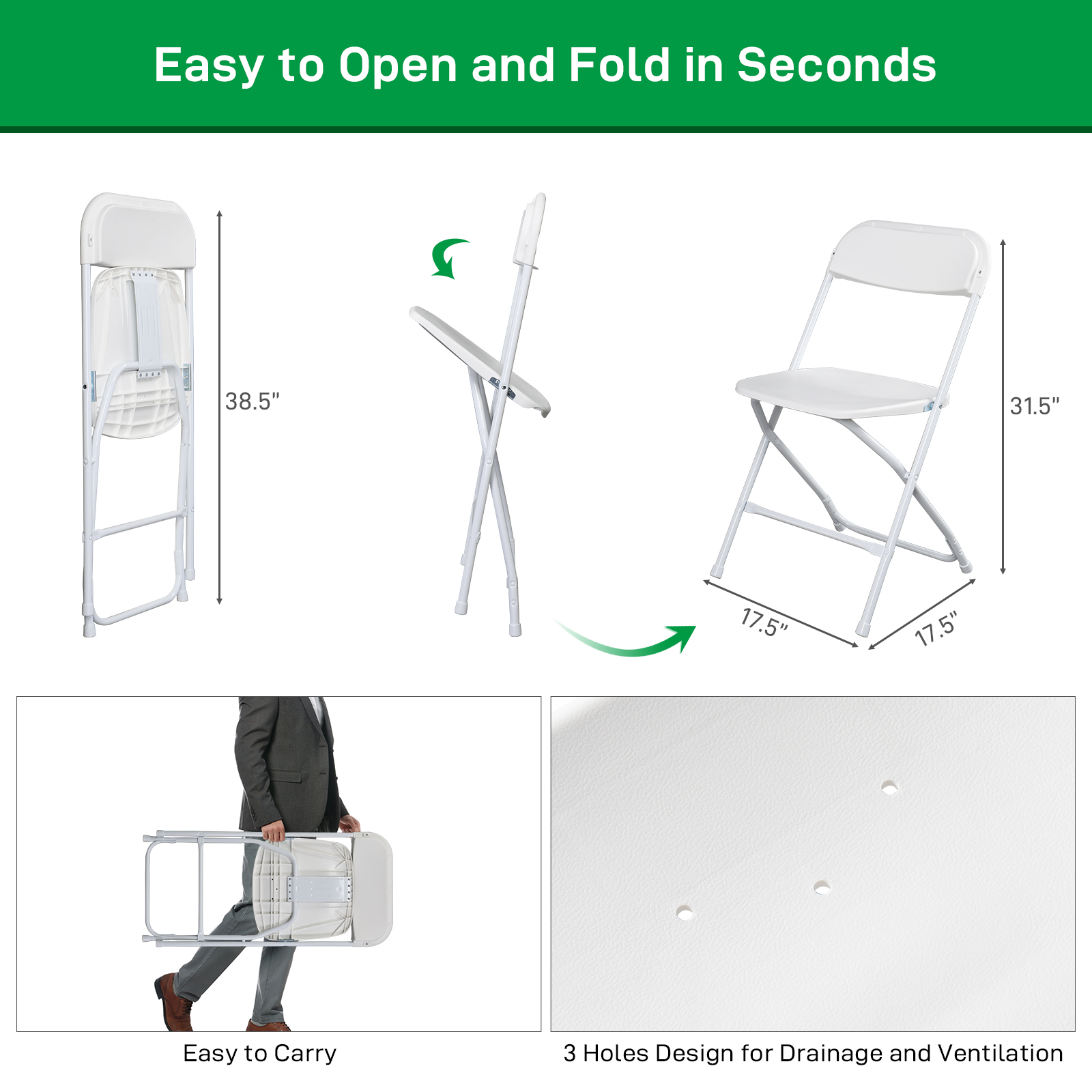 20 PCS Plastic Folding Chairs Commercial Event Wedding Party Meeting Office Seat - Picture 14 of 14