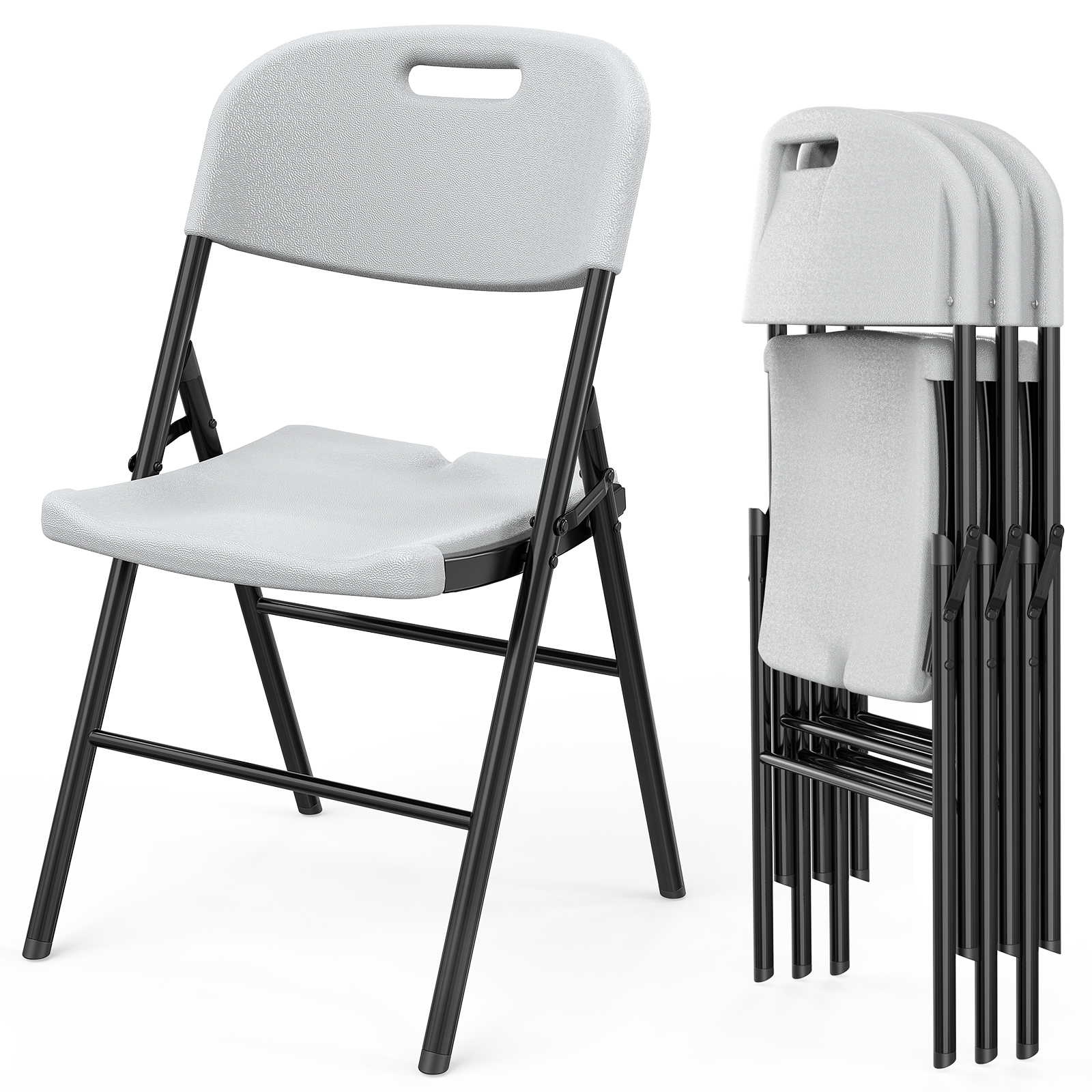 4-20PC Outdoor Plastic Folding Chair Commercial Contoured Steel Frame Seat White